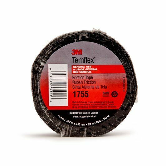 3M™ 57173 Temflex™ Cotton Friction Tape 3M 1755, 3/4 in x 60 ft, Black