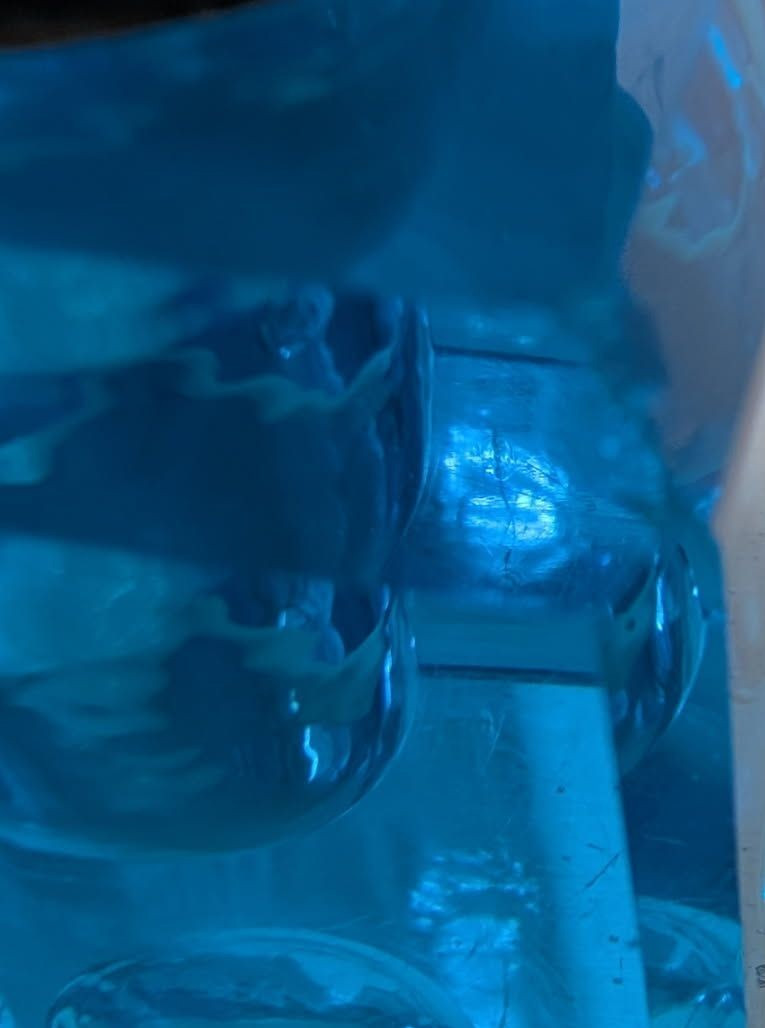 Antique Peacock Blue Glass Ink Well 1880s. Hand cut crystal.