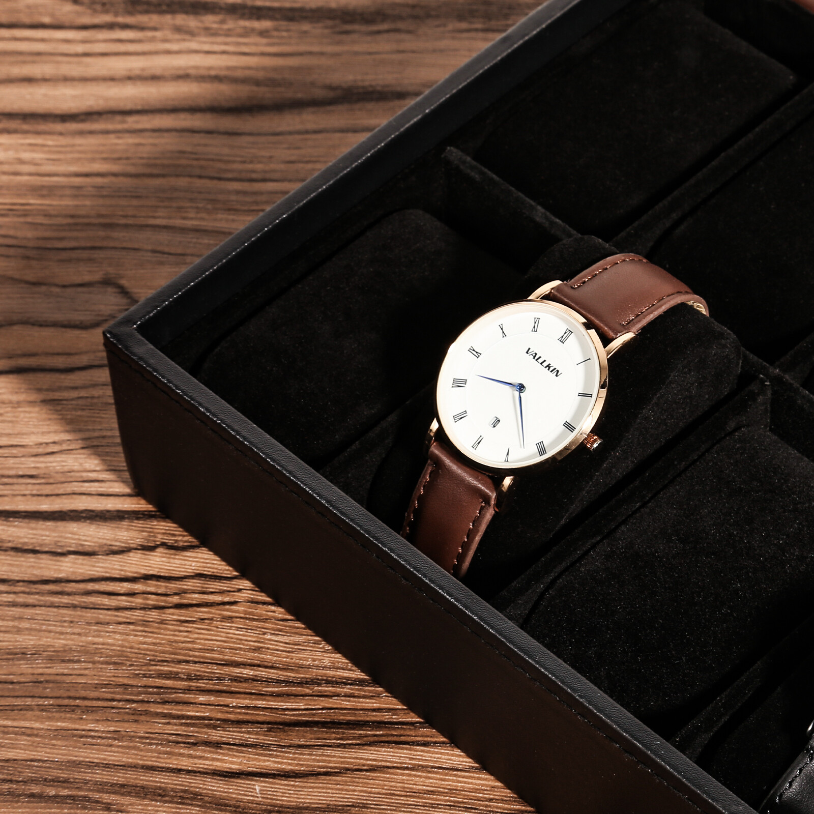 24 Slots Watch Case Box PU Leather Glass Lid Jewelry Organizer Display Case Gift