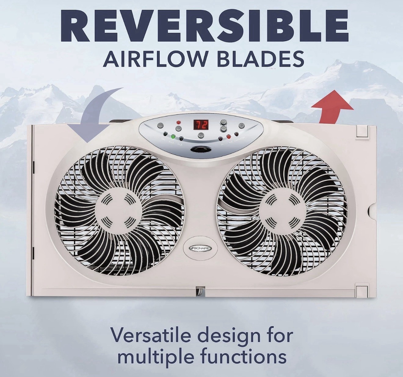 Bionaire 8.5" Twin Window Fan with Reversible Airflow, 3 Speeds, Remote Control