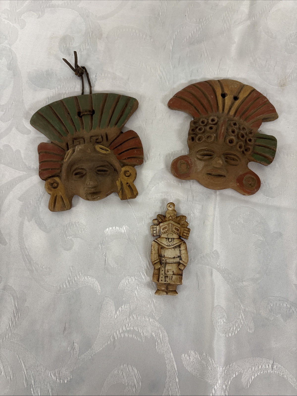 Vintage Aztec Mayan Mexican Clay Ceramic Mask Wall Hanging Art