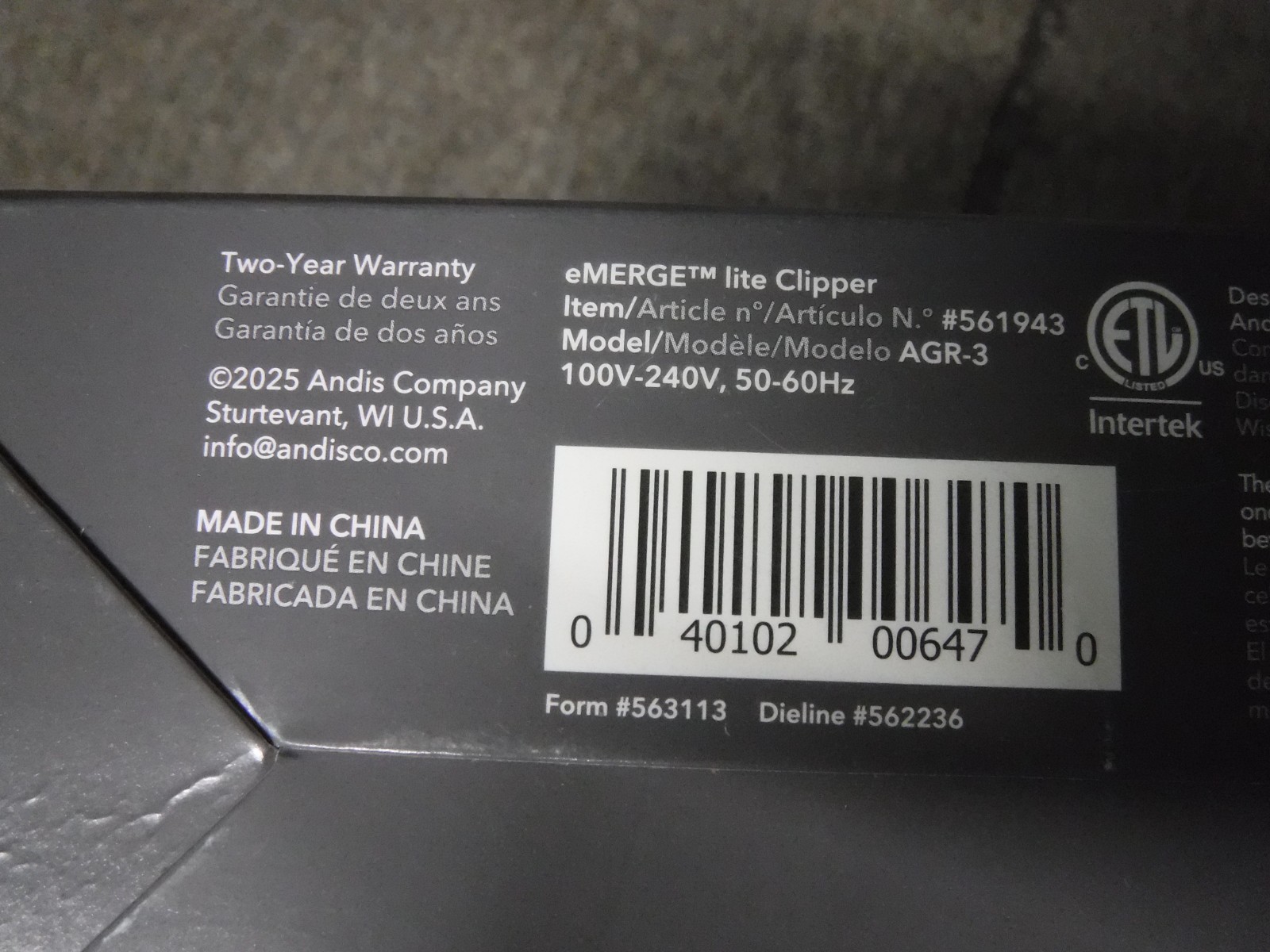 *NEW* Andis 561943 Emerge Lite Crodless Clipper, Blue AGR-3