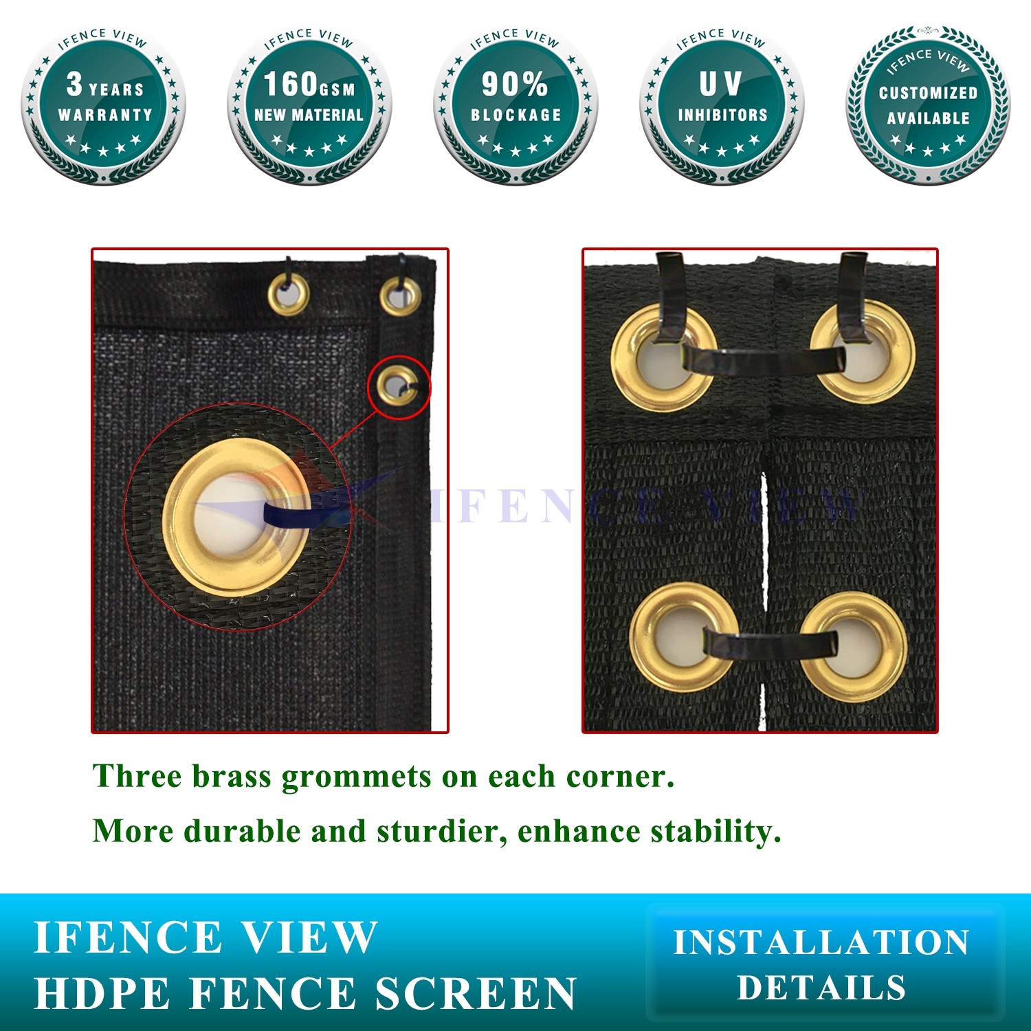 Ifenceview 4'x1'-4'x100' Black Fence Privacy Screen Mesh Fabric Garden Balcony