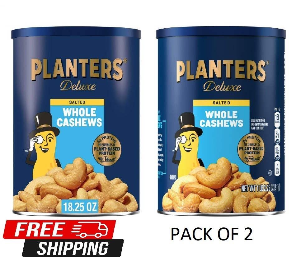 PLANTERS Deluxe Salted Whole Cashews, Party Snacks, Protein 18.25oz (2 PACK)
