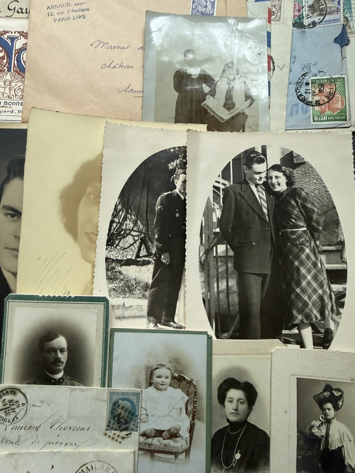 Large Lot Antique Vintage Authentic French Ephemera - Handwritten Letters Photos