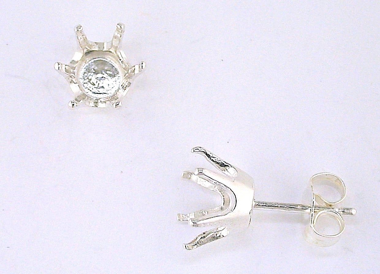 6 Prong Round Earring Setting Sterling Silver