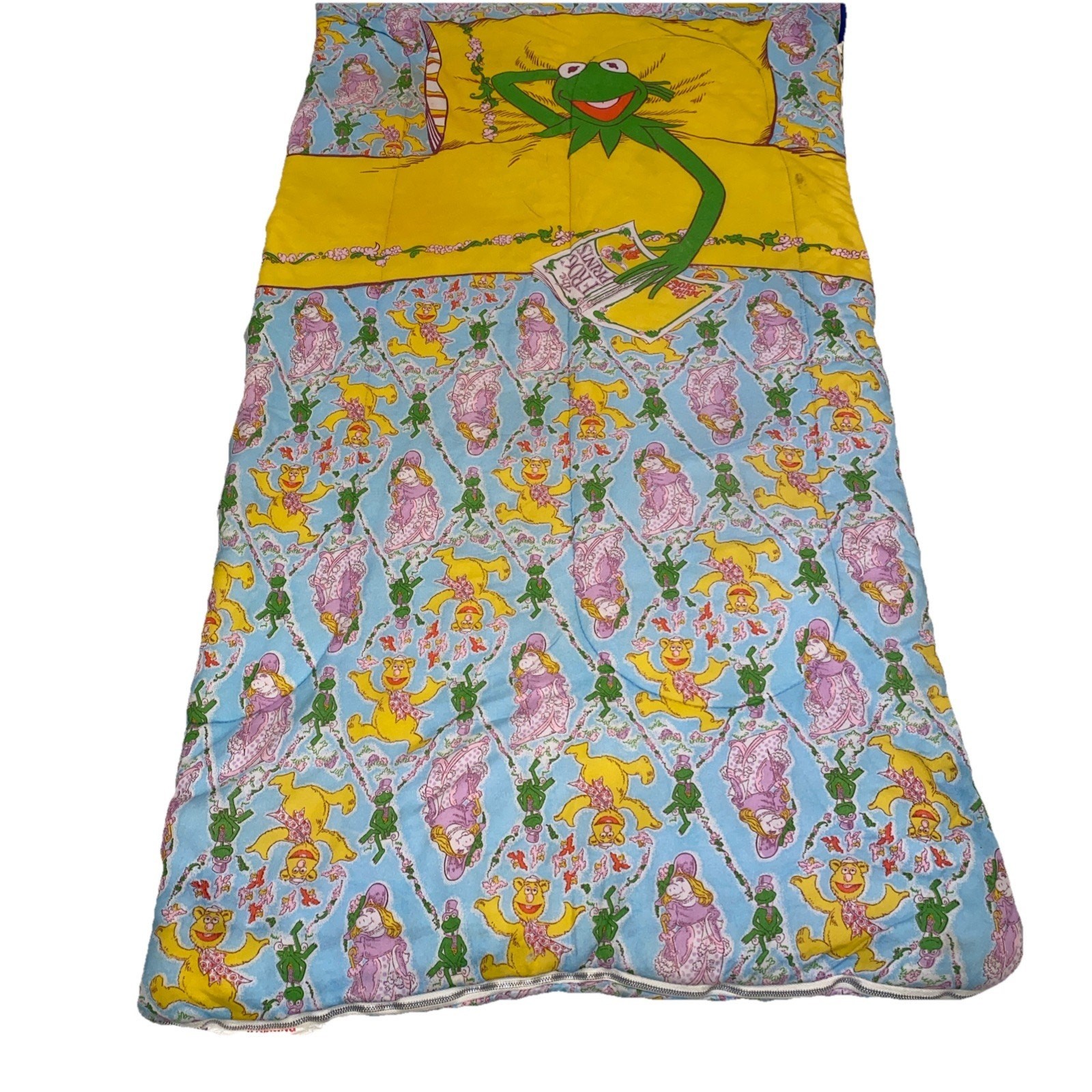 Vintage Kermit the Frog Frog Prints Sleeping Bag The Muppet Show Child Youth