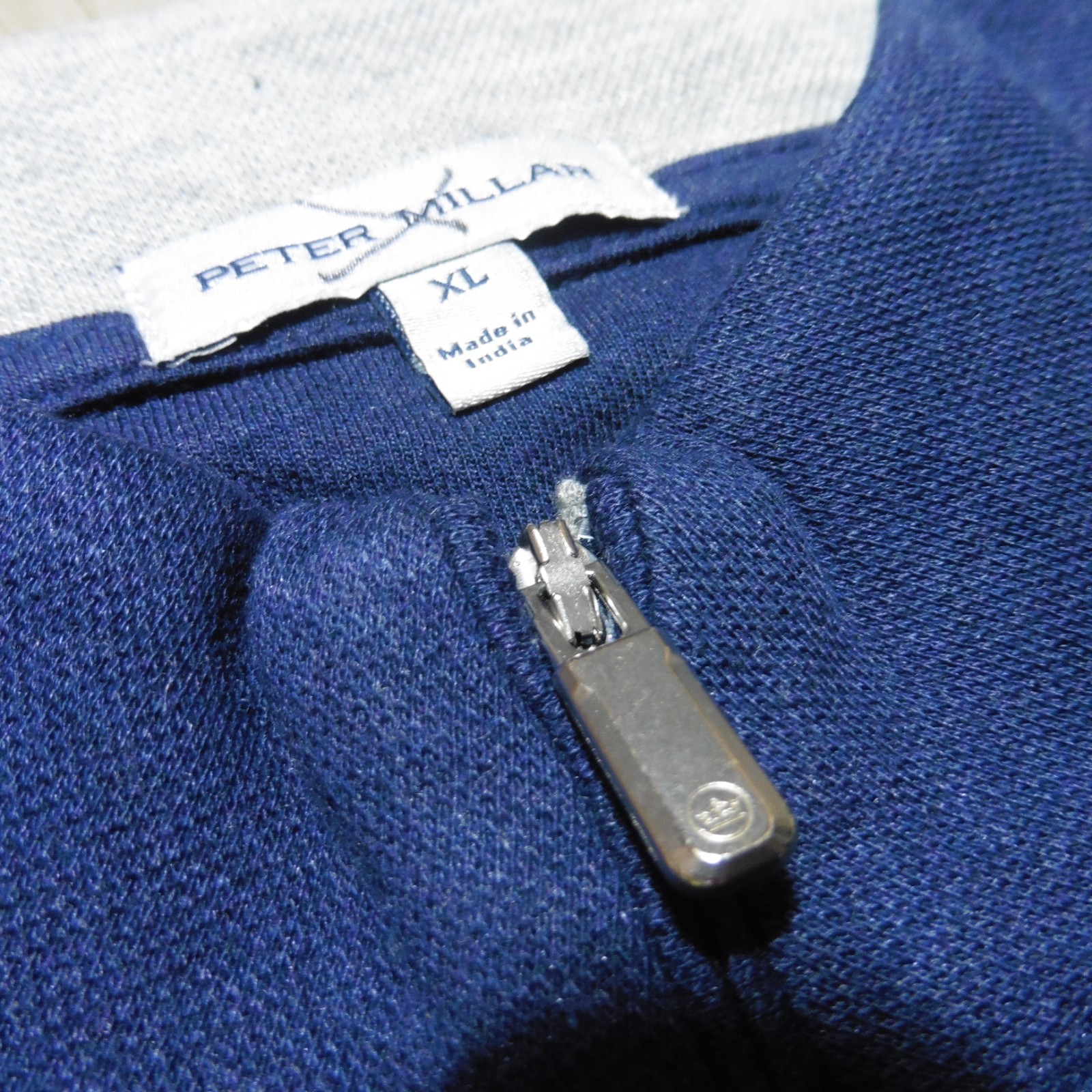 PETER MILLAR Mens XL PULLOVER NAVY BLUE CROWN COMFORT 1/4 ZIP POLO SWEATER