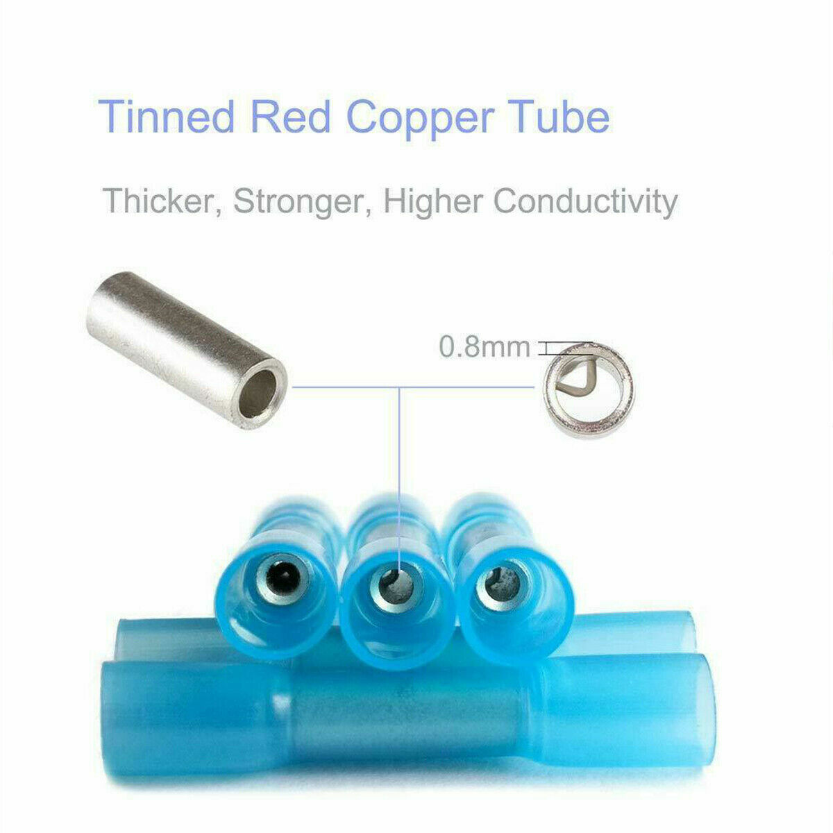 100X BLUE HEAT SHRINK BUTT CONNECTORS WIRE 14-16 GAUGE WATERPROOF WIRING