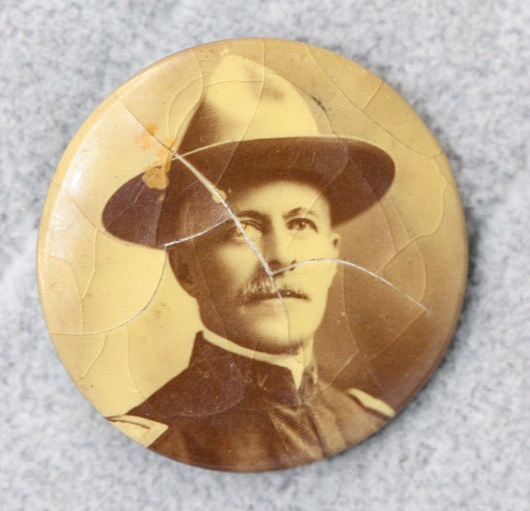 1890s Celluloid Photo Button USV Infantry Officer Indiana National Guard Pin