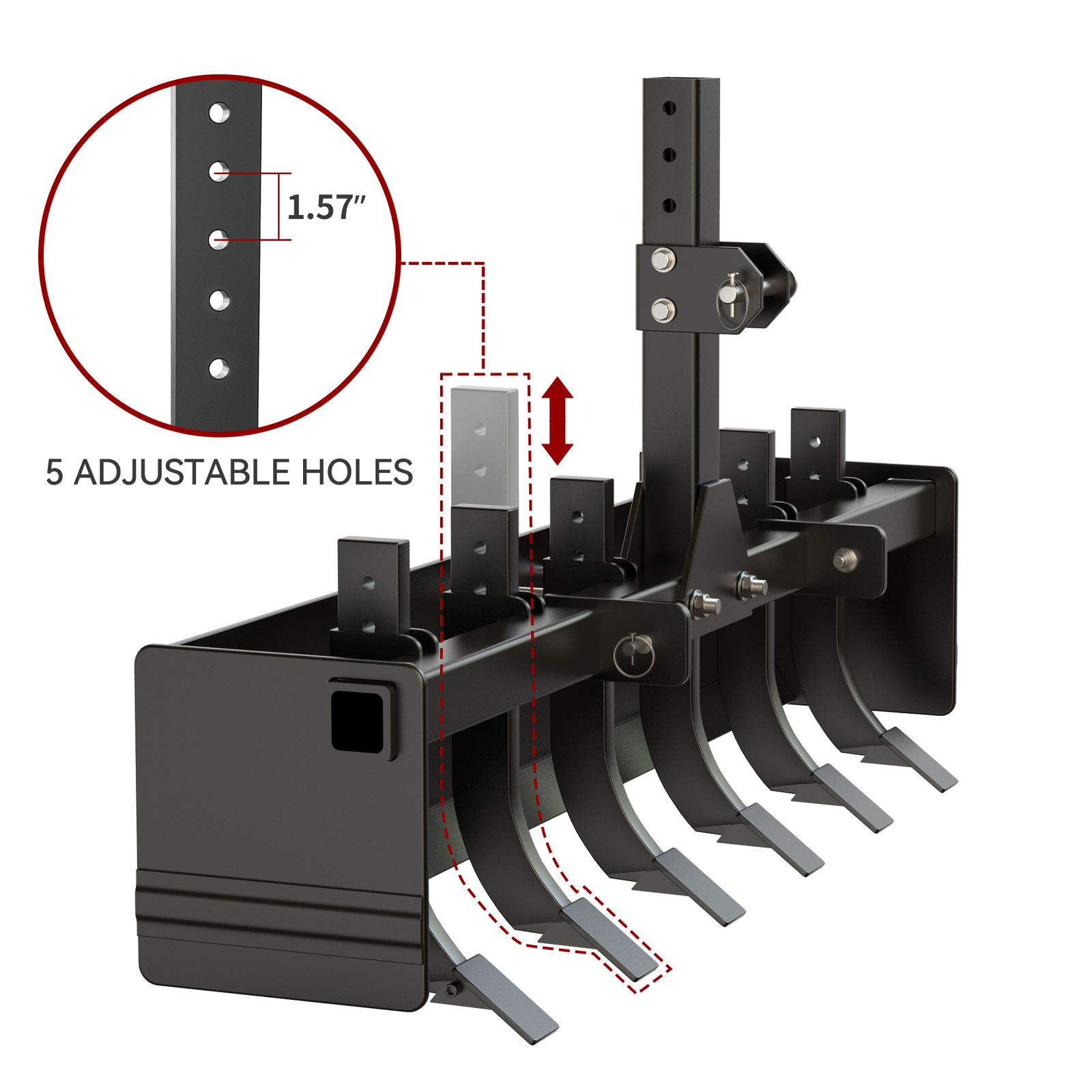 Heavy Duty Box Blade Attachment for Tractor W/ 6 Scarifier Shanks - 55" Width