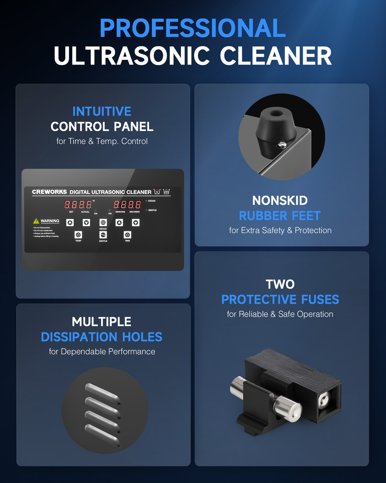 CREWORKS Titanium Steel Ultrasonic Cleaner 10L Timed Digital Cleaning Equipment