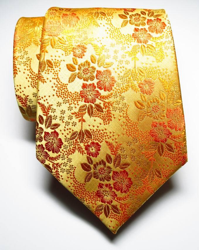 New Classic Floral Yellow Gold JACQUARD WOVEN 100% Silk Men's Tie Necktie