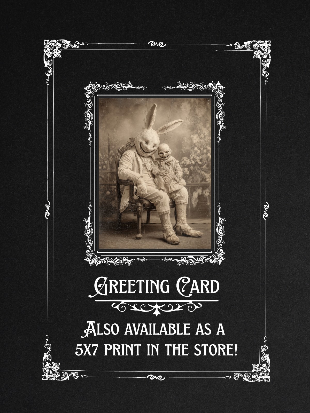 Macabre Vintage Victorian Bunny and Puppet Easter Card Gothic Marionette