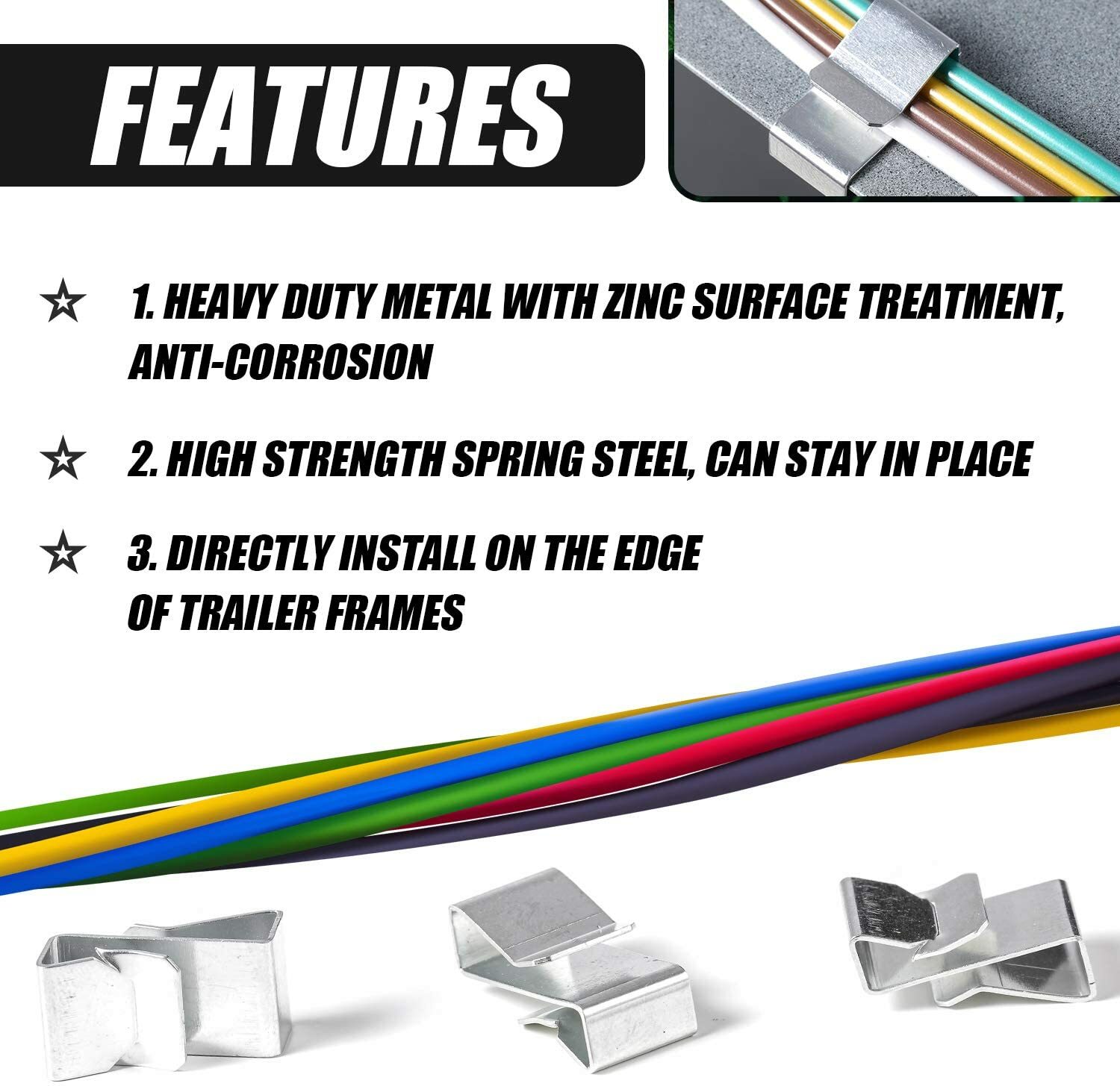 25PCS Trailer Wiring Clips- Attach Wiring to Frame - Hide & Protect Spring Steel