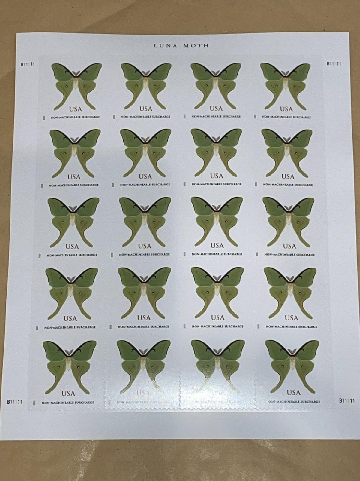 USPS Postage Stamps Sheet of 20 Non Machinable LUNA MOTH