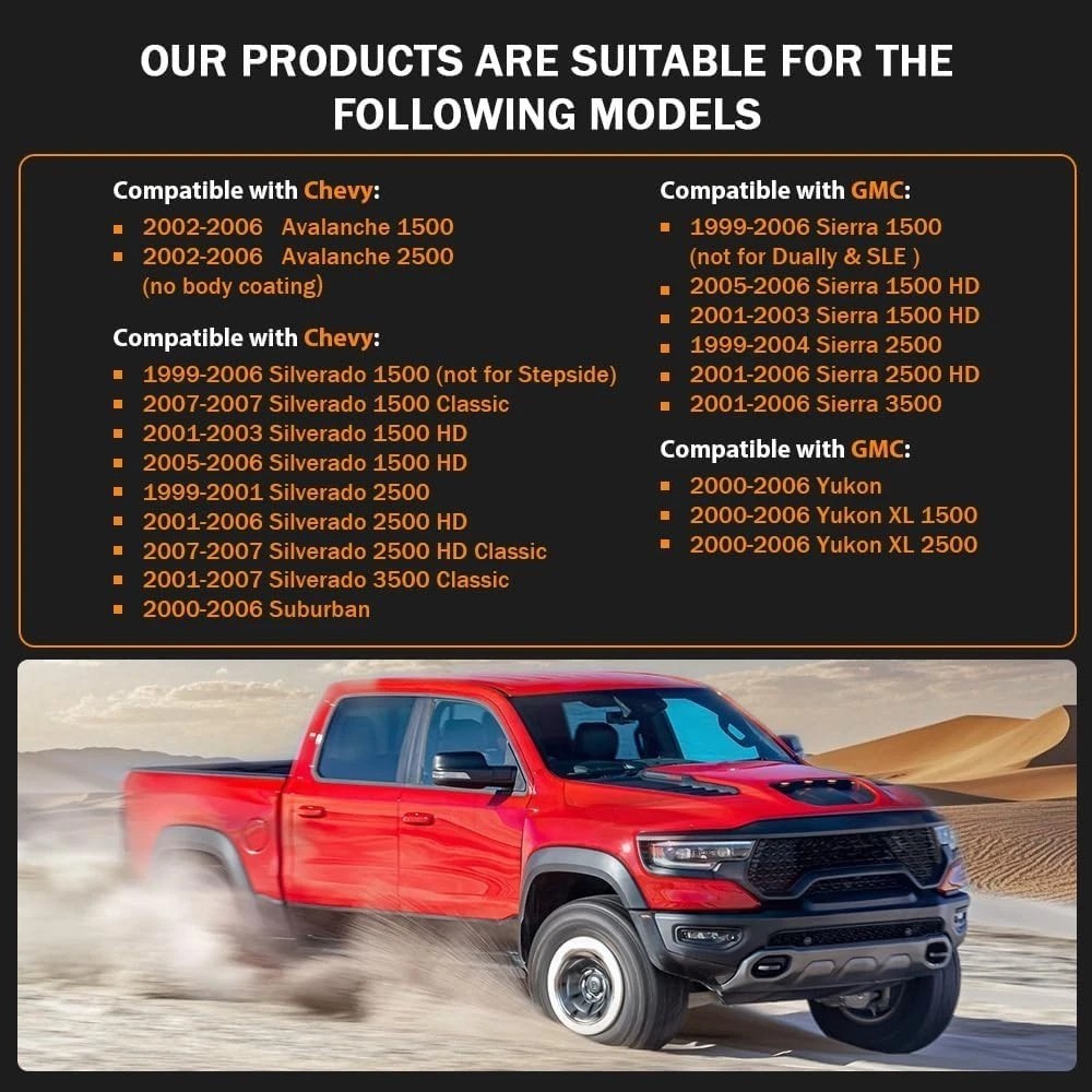 PIT66 Fender Flares, Compatible With Chevy Silverado GMC Sierra 1999-2006/Suburb