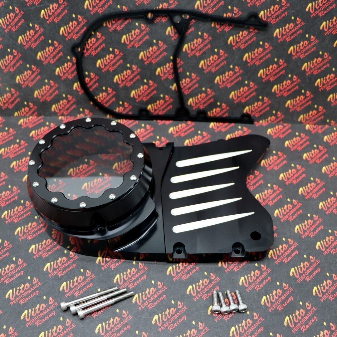 Billet aluminum stator cover clear window + 2 inserts for Yamaha Banshee BLACK