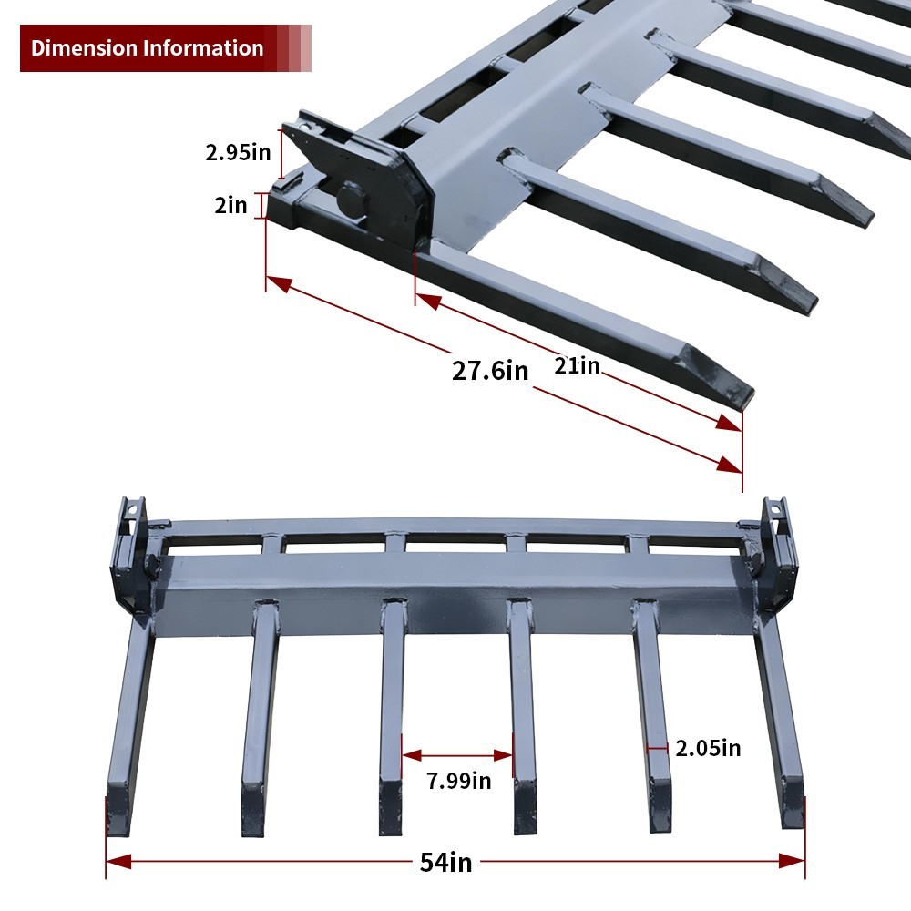 60" Clamp Debris Forks Tractor Skid Steer Loader Bucket Pallet Forks Heavy Steel