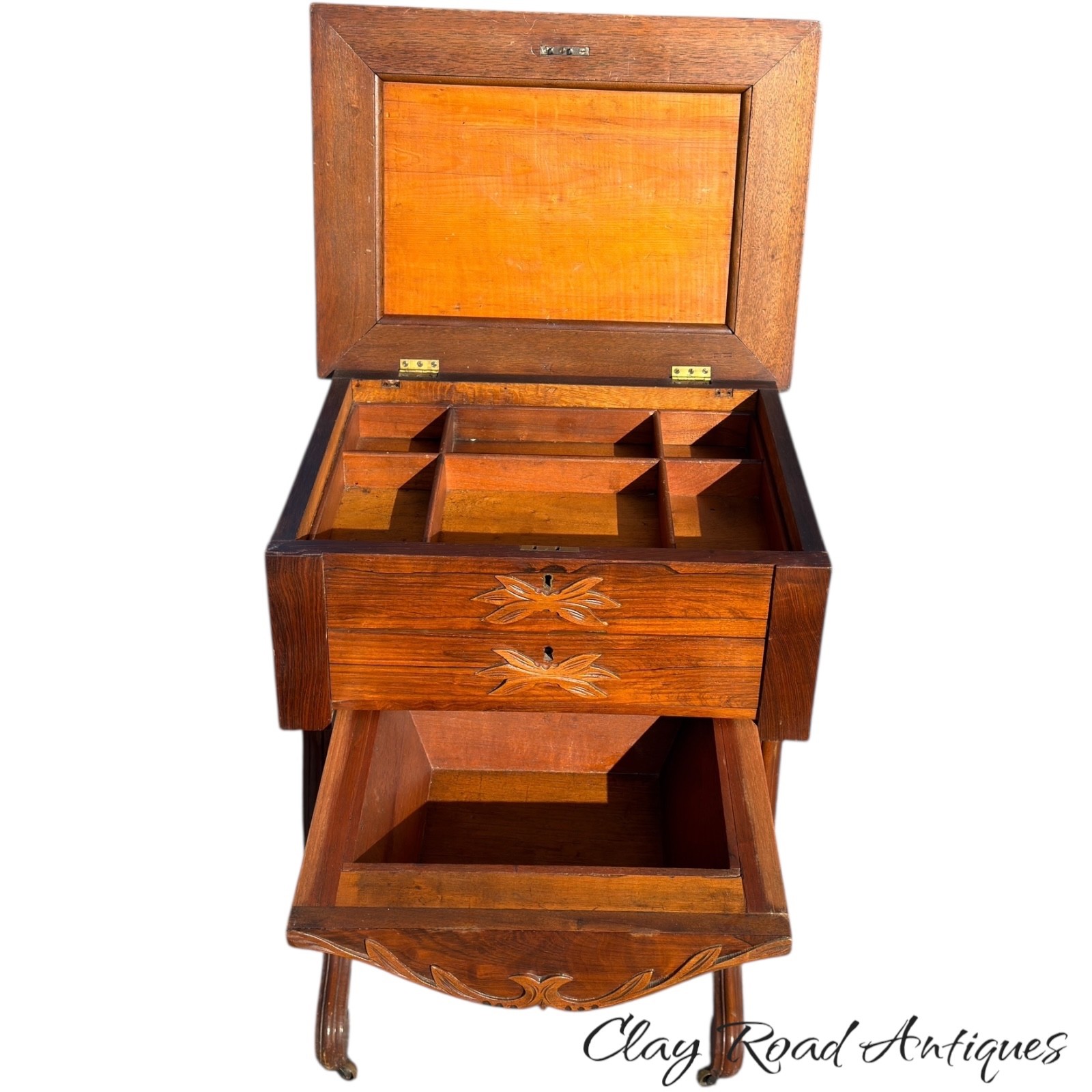 Antique Rosewood victorian sewing stand table work transitional 1870 classical