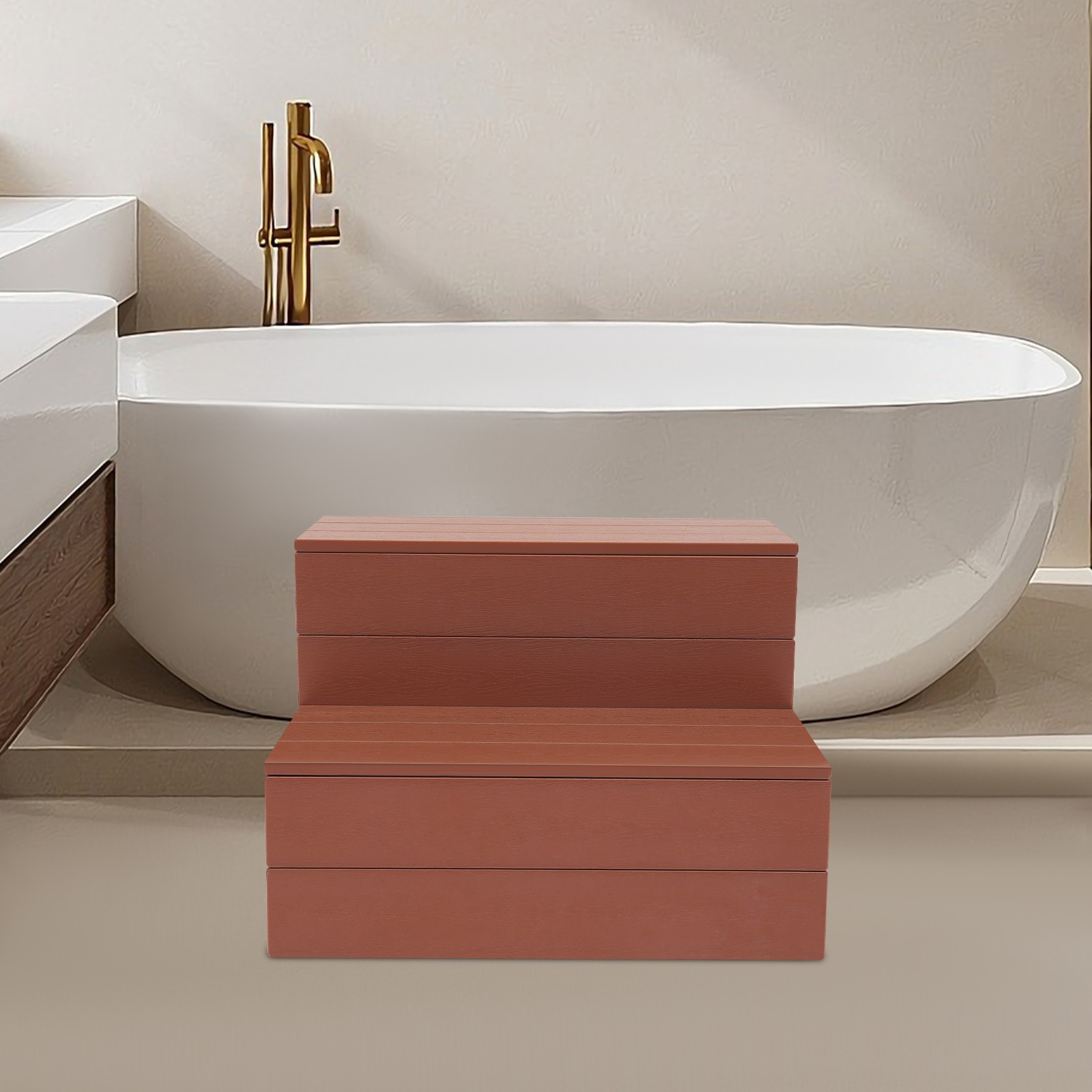 2-Step Hot Tub Step Bathtub Steps, Spa Steps, Hot Tub Stairs Reddish Brown