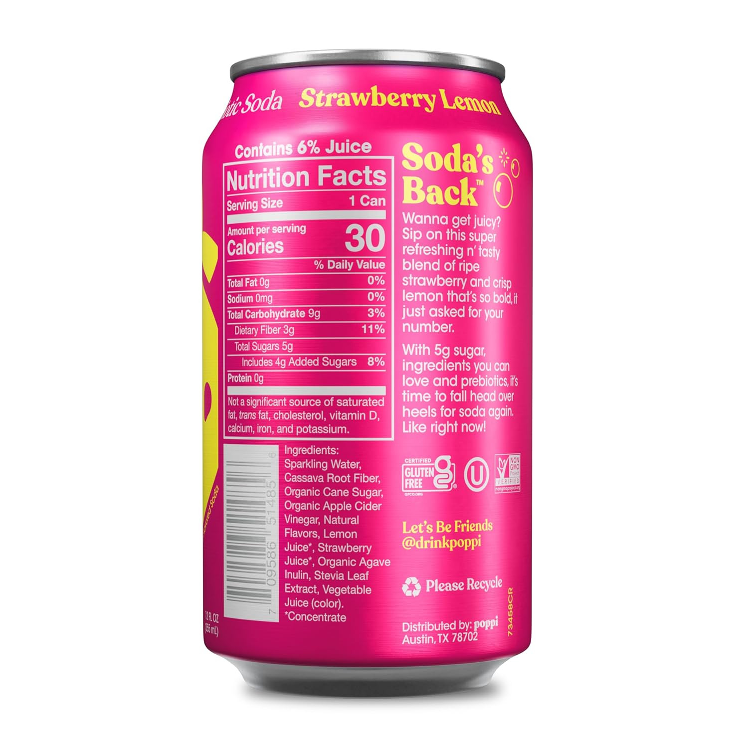 Poppi Sparkling Prebiotic Soda Beverage with Cider Vinegar, Seltzer Water and F