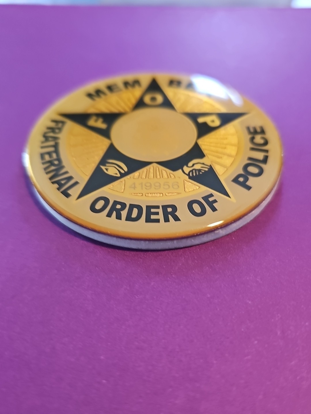 Fraternal Order Of Police 3" Thick Padded Hard Plastic Stick On Emblem Disc NEW