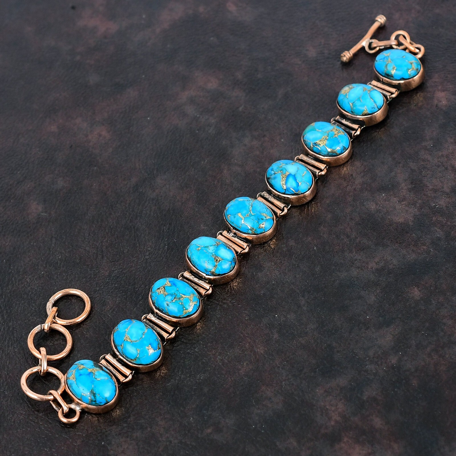 Blue Turquoise Jewelry Copper Gift For Briedsmaid Adjustable Bracelet 6.0"