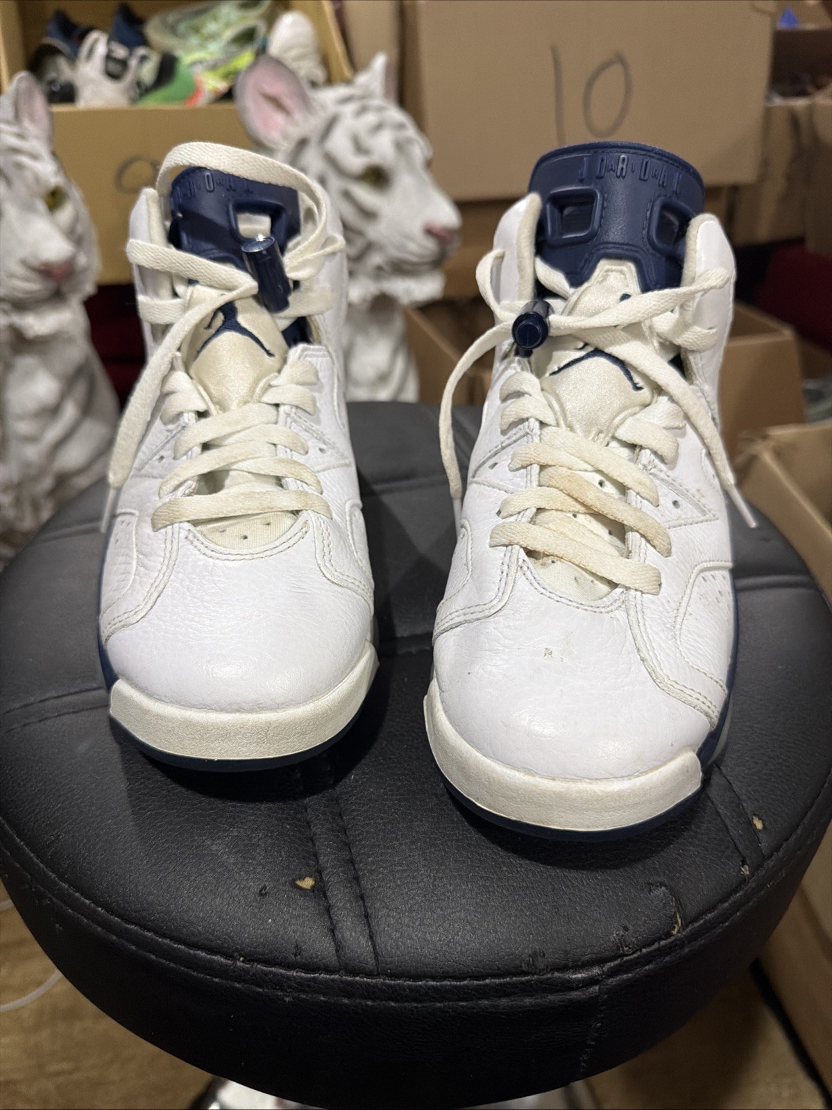 Air Jordan 6 Retro White Midnight Navy GS Size 6Y Basketball Shoes