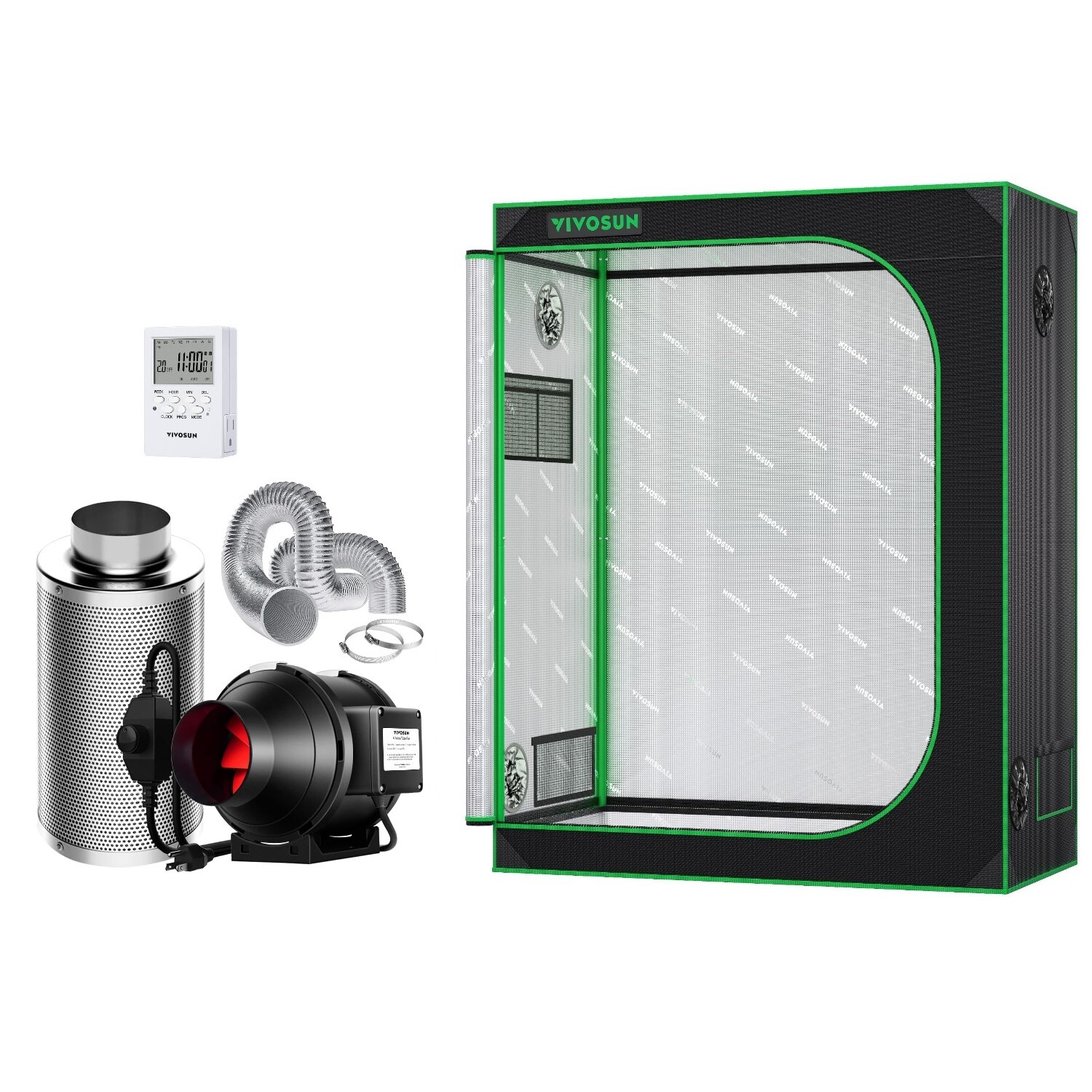 VIVOSUN Indoor Grow Tent 4'x2' Non toxic Mylar W/ 4" Inline fan kit,7-day Timmer