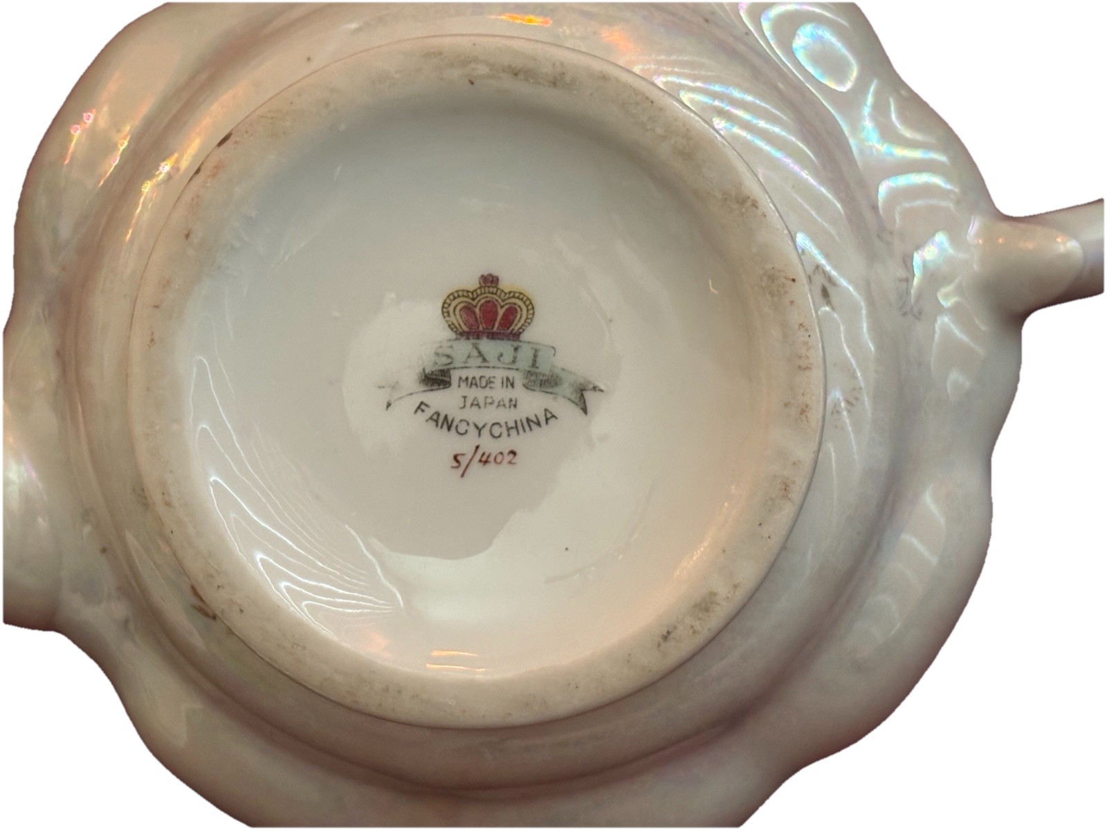 Vtg Limited Edition Saji White Iridescent Teapot Made in Japan Fancy China 5/402