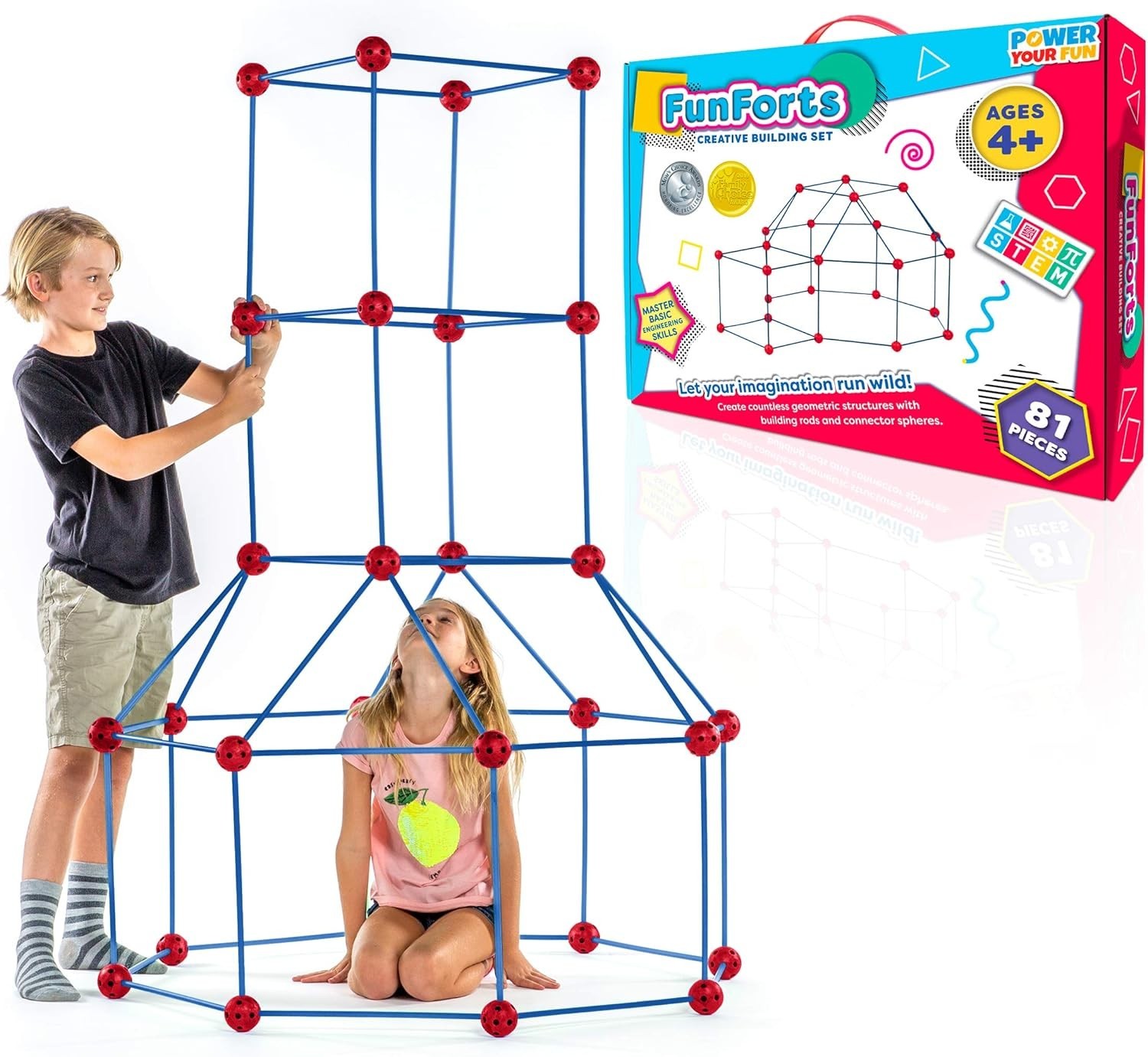 Fun Forts Kids Tent - 81 Pack Fort Building STEM Toys Kit, Construction Toys ...