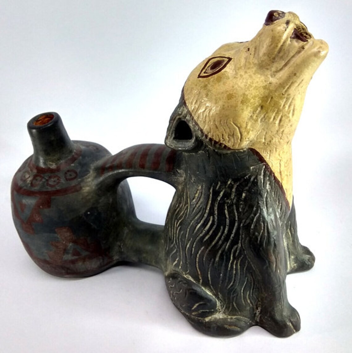 peruvian water whistling vessel - bottle - huaco silbador de agua - clay