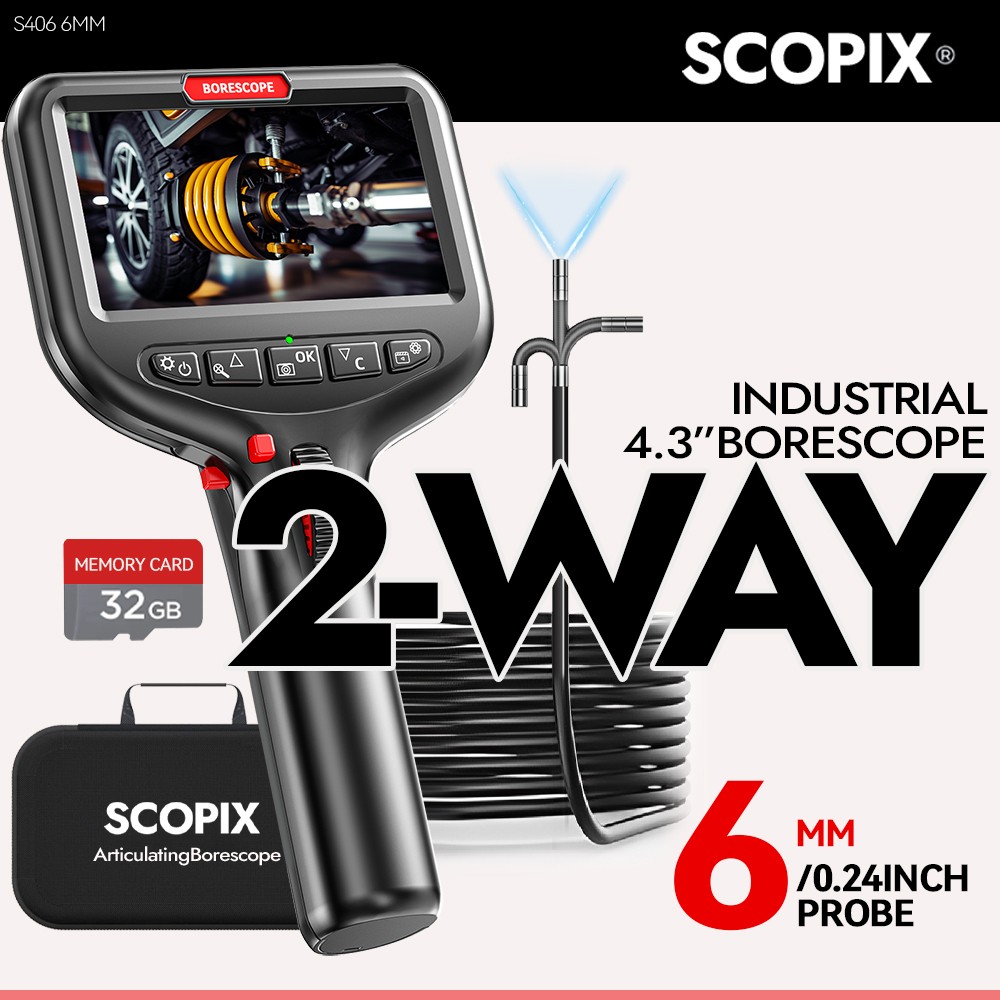SCOPIX 10ft Tube 2-Way 360° Inspection Camera Articulating Borescope Semi Rigid