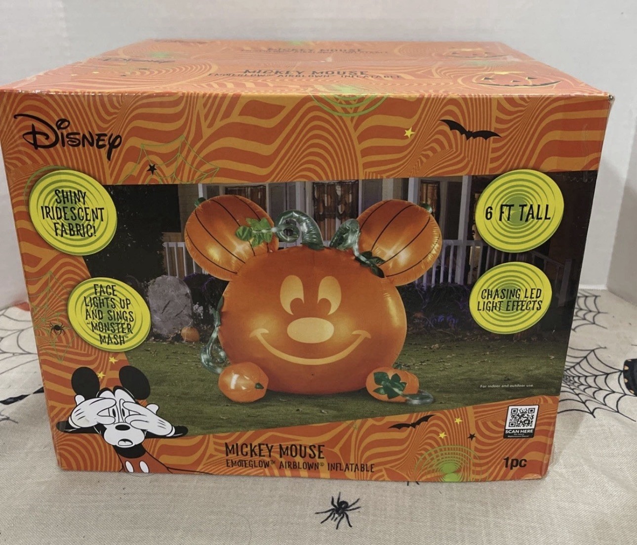Disney Airblown 6’ Mickey Mouse Emote Glow Inflatable Animated Pumpkin, Orange