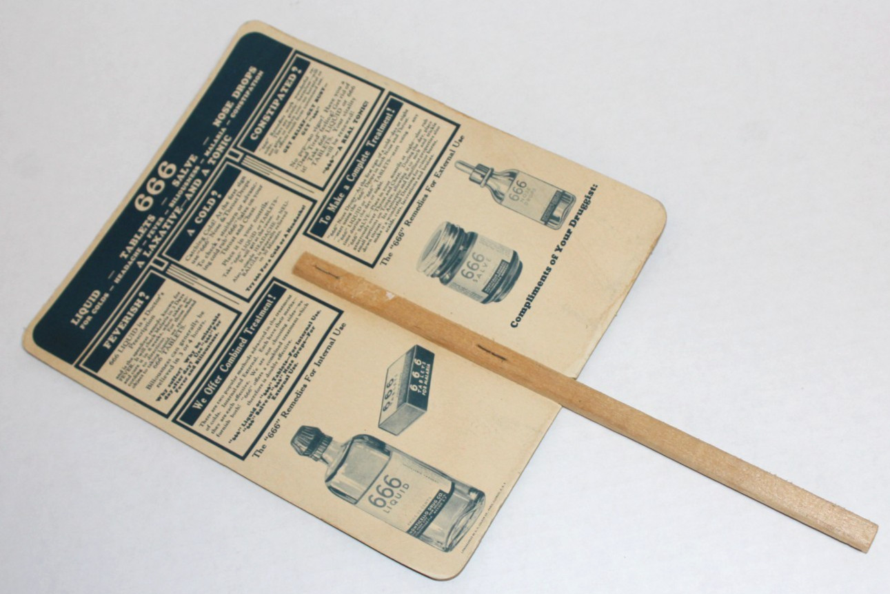 Vintage 666 Drugstore Remedies Advertising Paper Fan Collectible