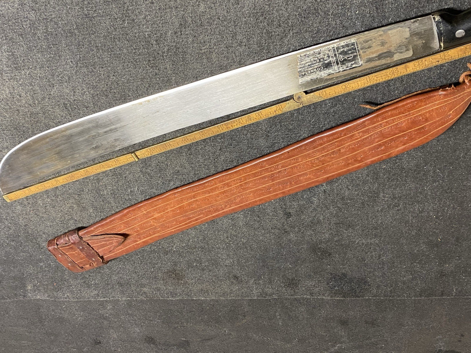 Vintage EL SALVADOR CORNETA Machete No 127 With Leather Scabbard 24” Blade SHARP