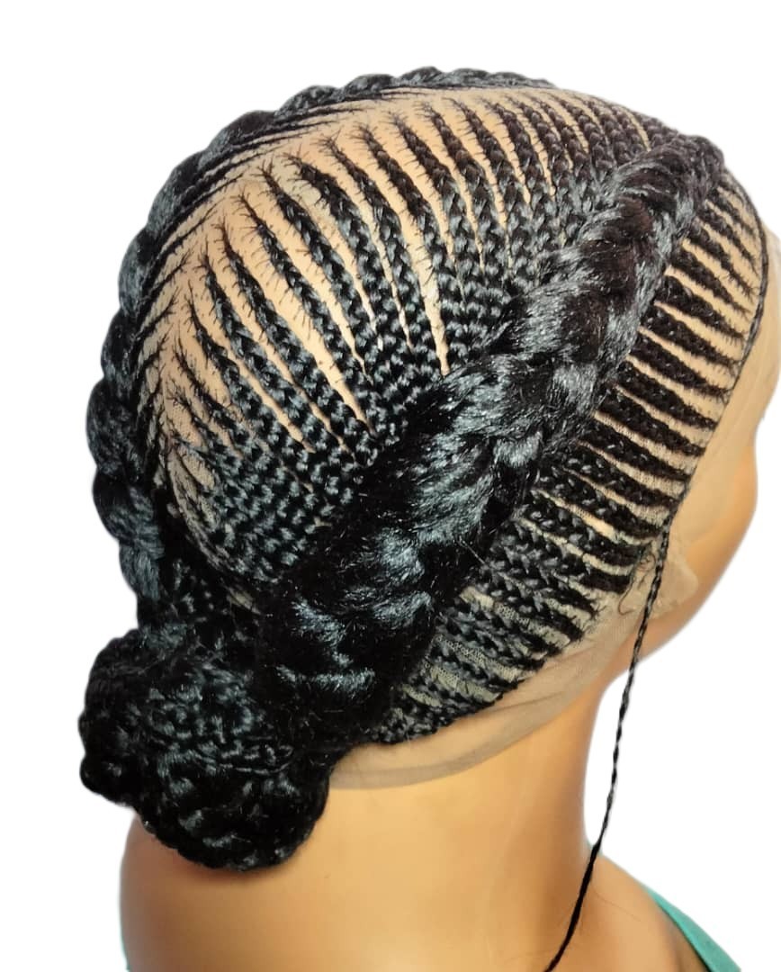 Bun Braided Wig. Ghana Cornrow Braids Full Lace with Baby Hair Bun Wig