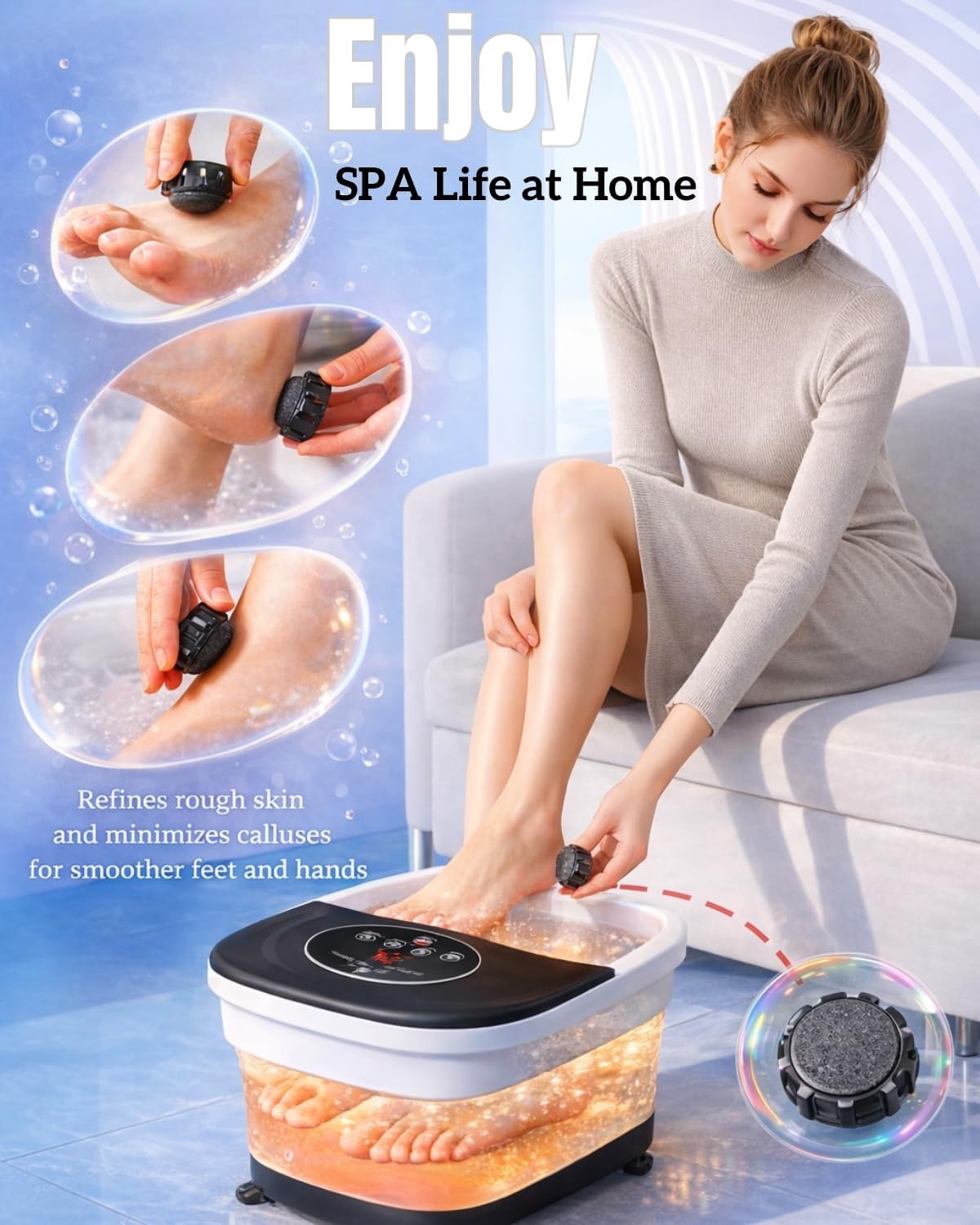 SPA4PIEDS Collapsible Heated Foot Spa w/ Bubble & Red Light Temperature Control