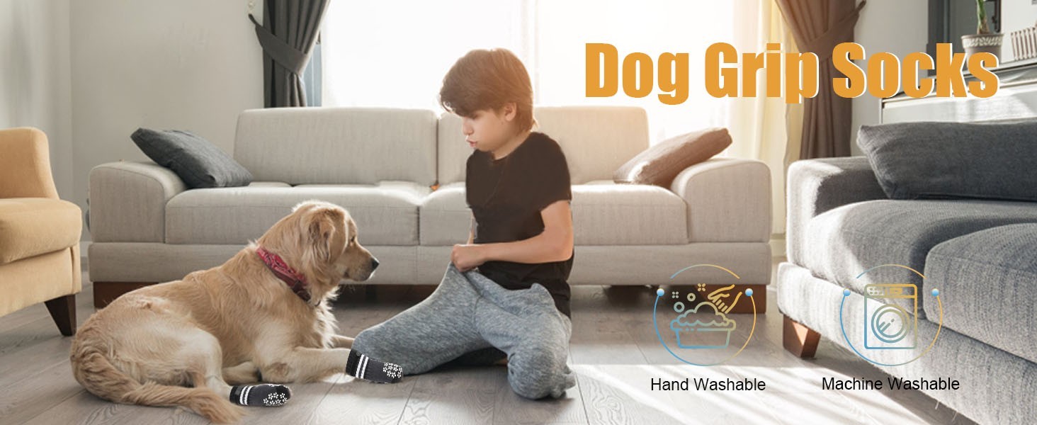 Double Side Anti-Slip Dog Socks 3 Pairs Dog Grip Socks with Adjustable Strap (M)
