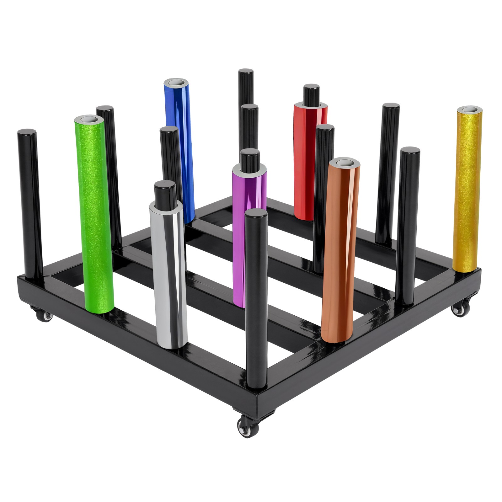 Vinyl Cart Mobile Media Rack 16 Roll Capacity Heavy Duty Digital Media Storage