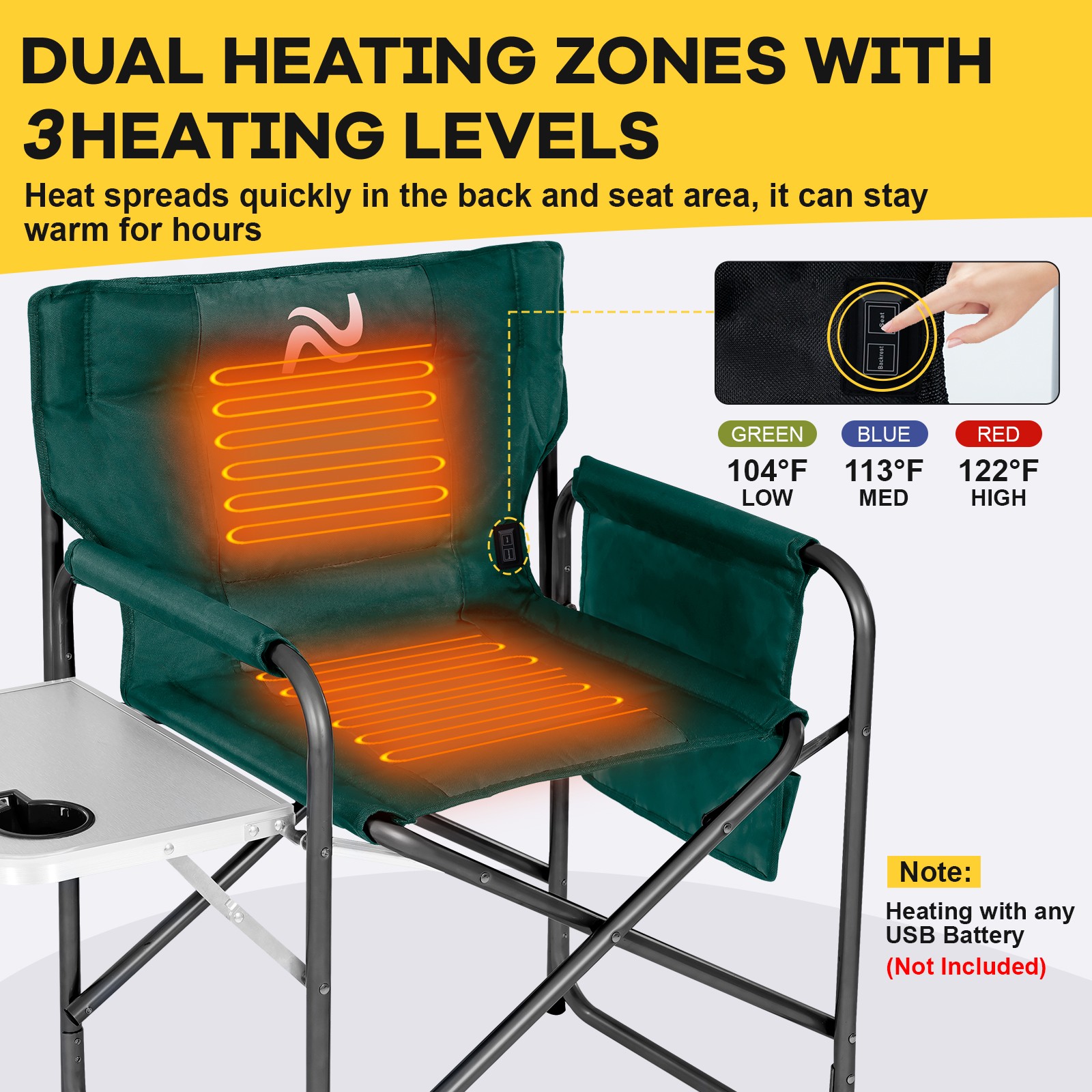 Oversize Folding Camping Chair Outdoor Heavy Duty Director Chair with Side Table