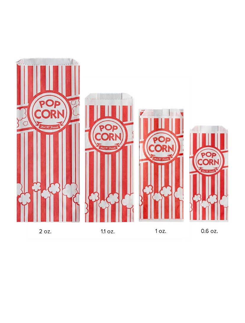 2 oz Popcorn Bags Red & White Striped Leak Proof Popcorn 4 3/4" x 1" x 12" Party