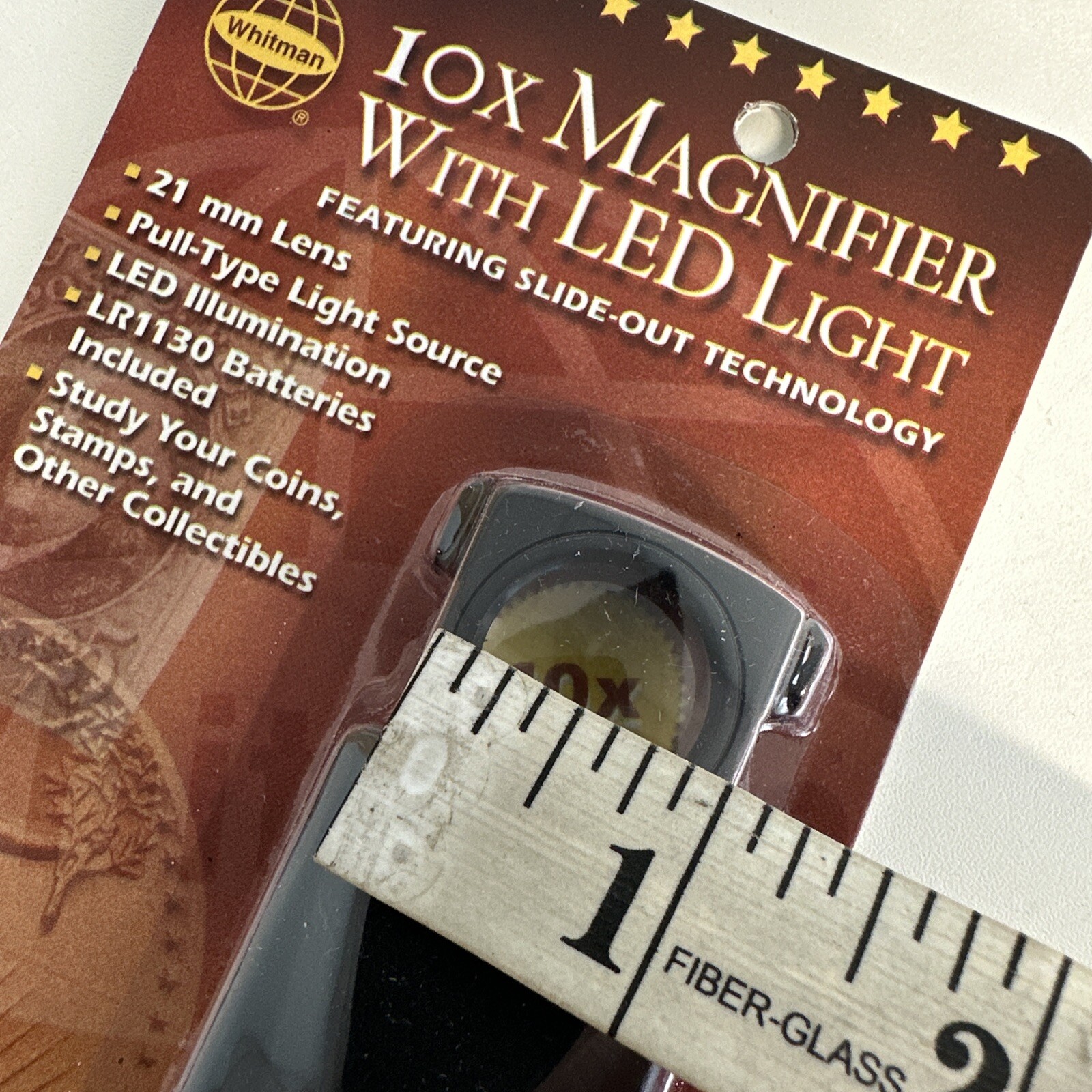 Coin Collector 10X Magnifier Pull Out Loupe 23mm W/ Led Best Value Bills Whi Da