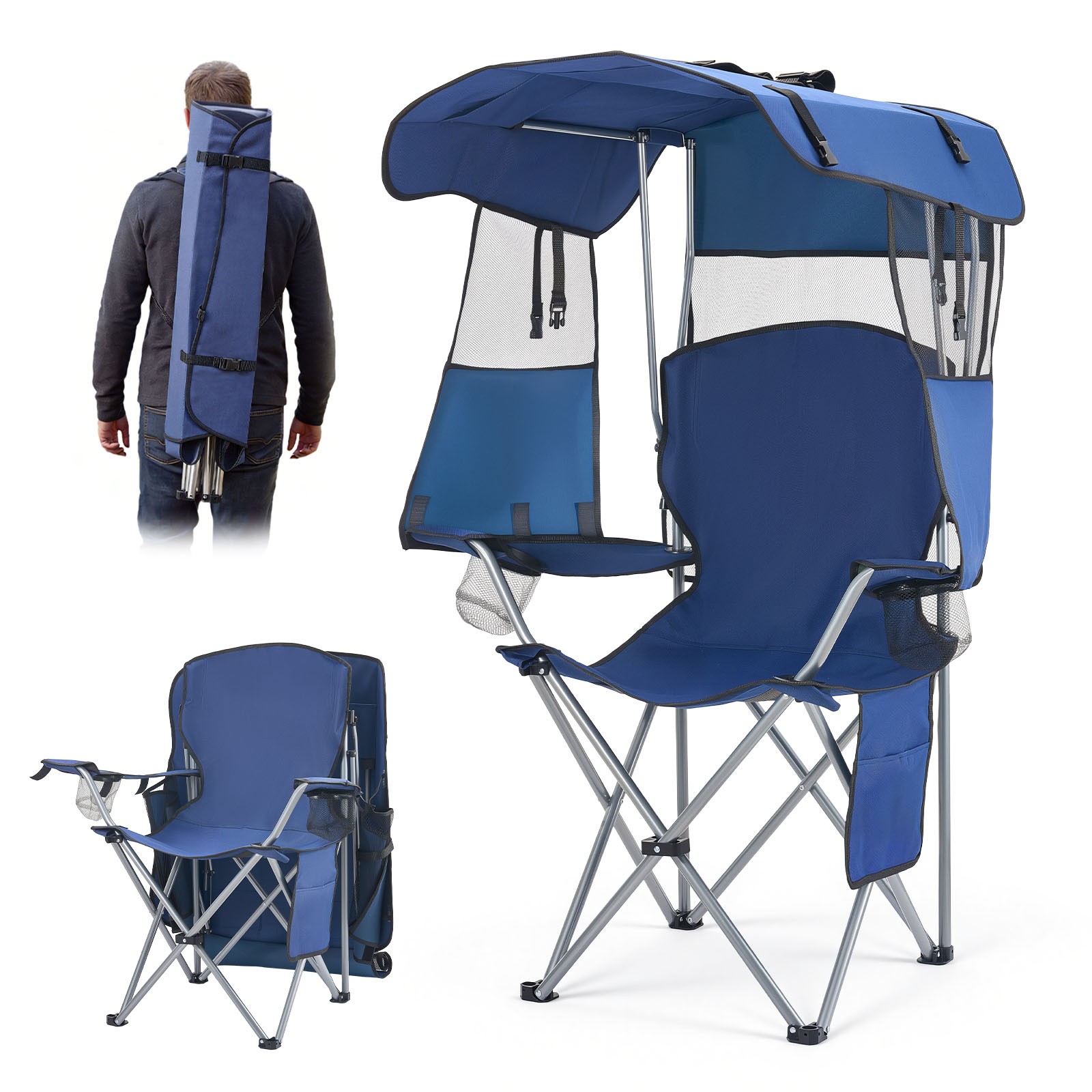 Uimoso Folding Camping Chair with Canopy, 330lbs Capacity, 2 Cup for Outdoors