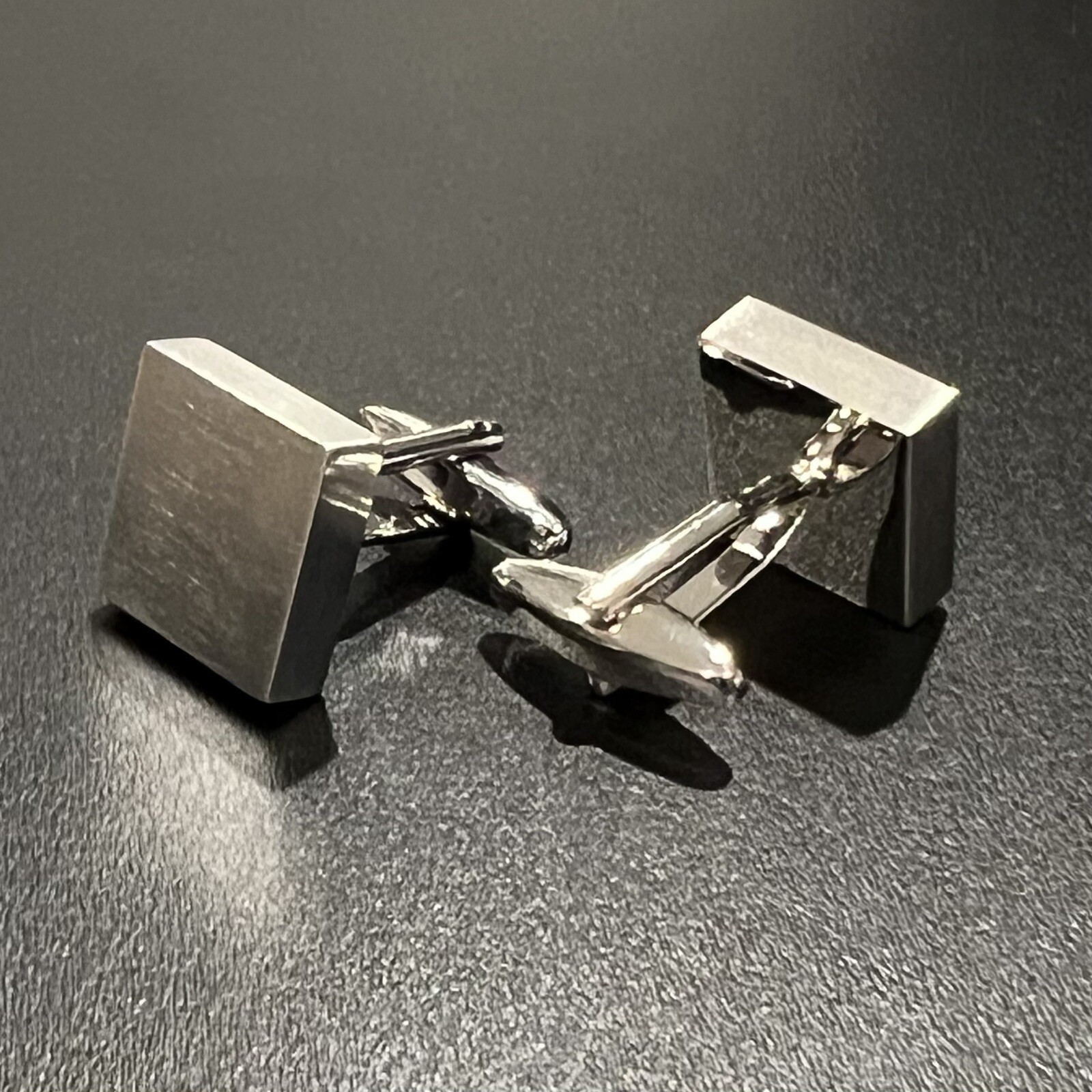 Brushed Silver Tone Square Cufflinks For Men Daily Wear Birthday Gift In Box
