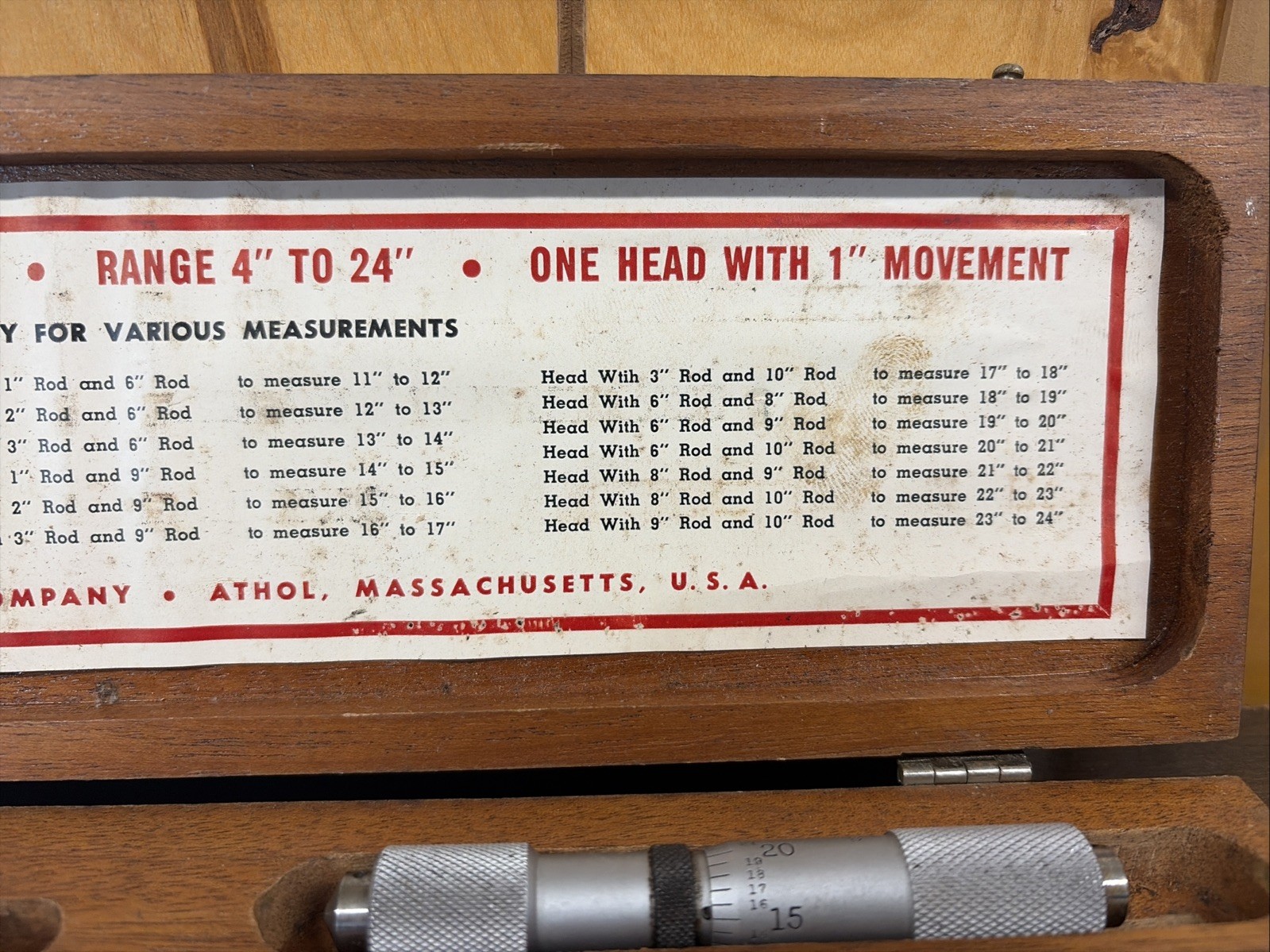 Vintage Starrett Inside Micrometer Set 823C Range 4"-24"