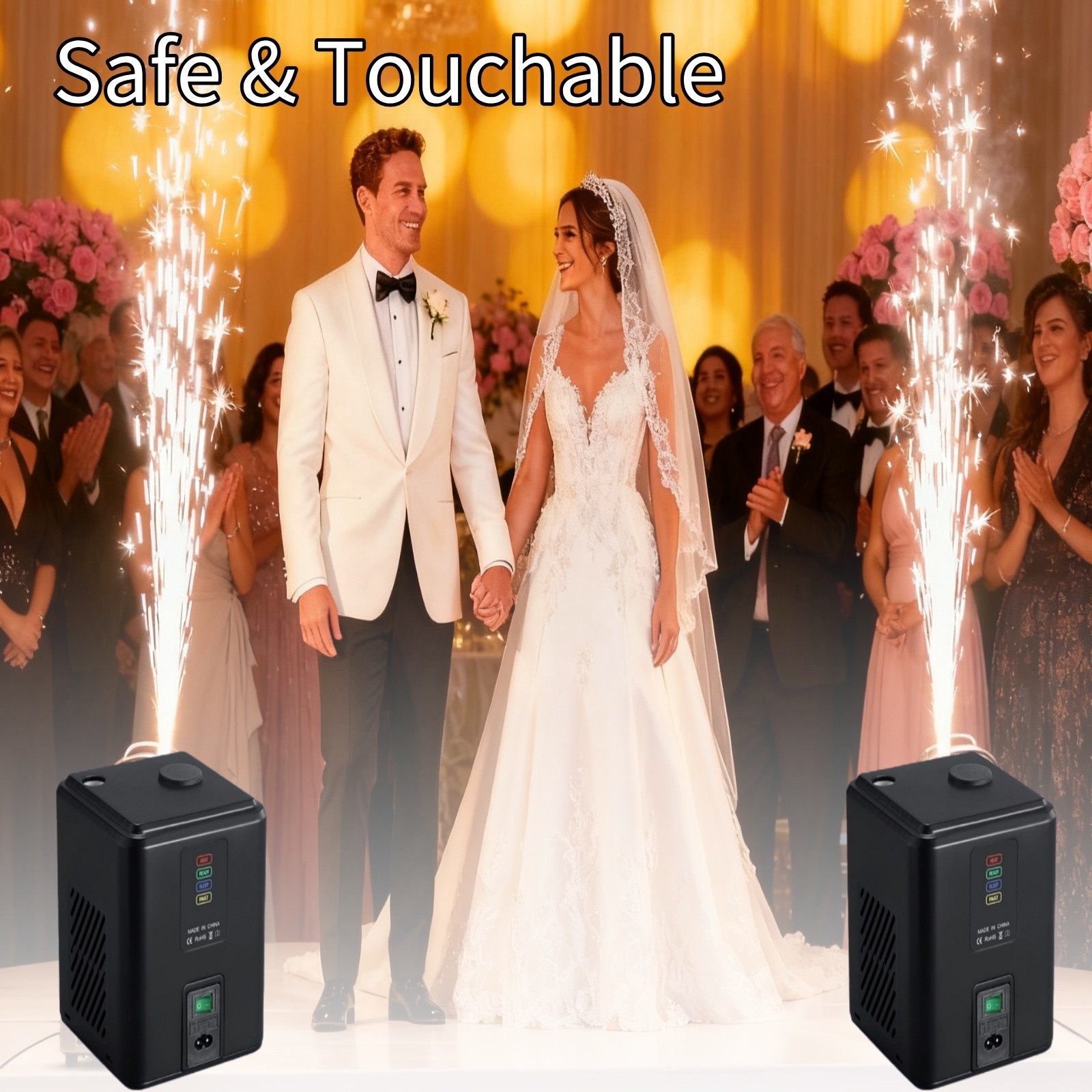 US Stock 2-Pack Mini Cold Spark Machine 350W Stage Spark Effect w/ 2 Remotes