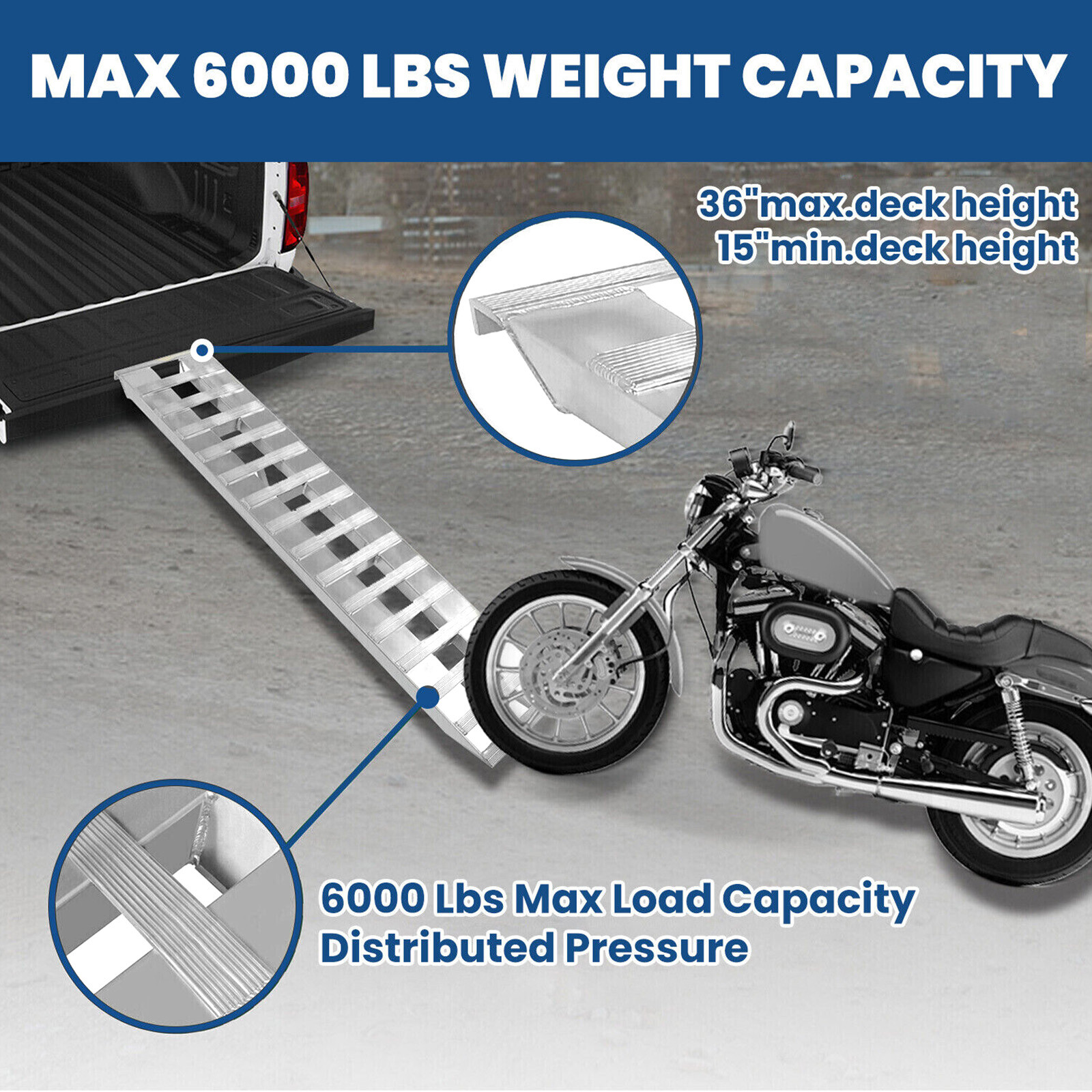 Pair Of 80" X 15" Aluminum 6000 LBS Truck Car Auto Trailer Ramps Hook End Knife