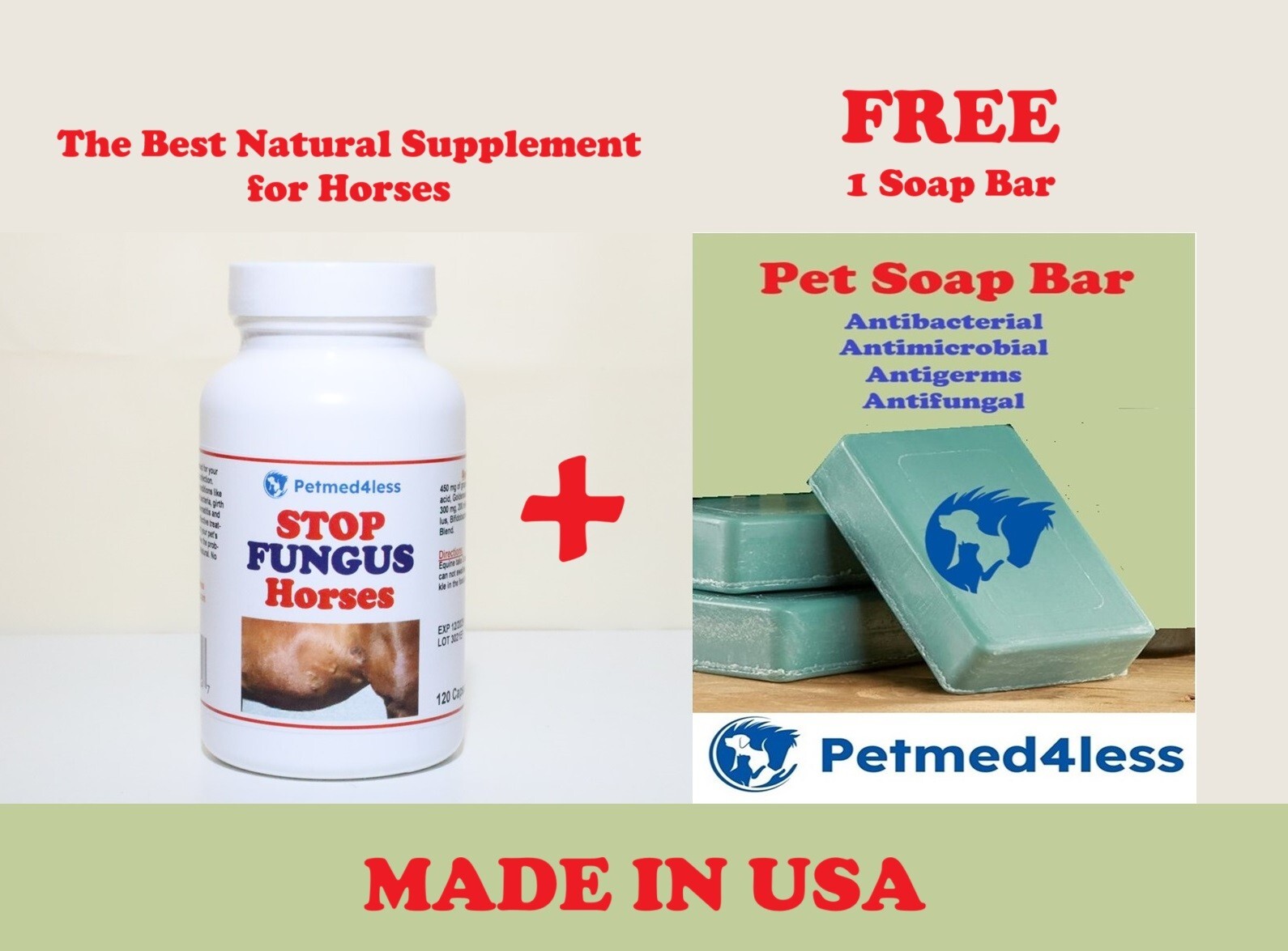 FUNGUS KILLER HORSES - TREAT & PREVENT - 1 FREE SOAP BAR - Made in USA